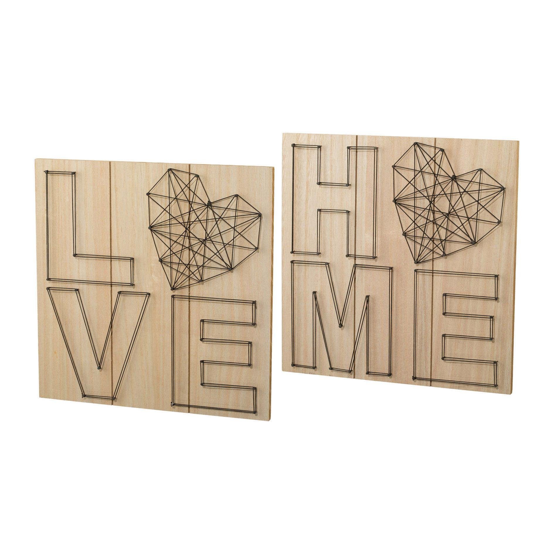 Creativ home Holzbild, (Set, 2 St), Wanddeko, aus Holz, mit Schriftzug