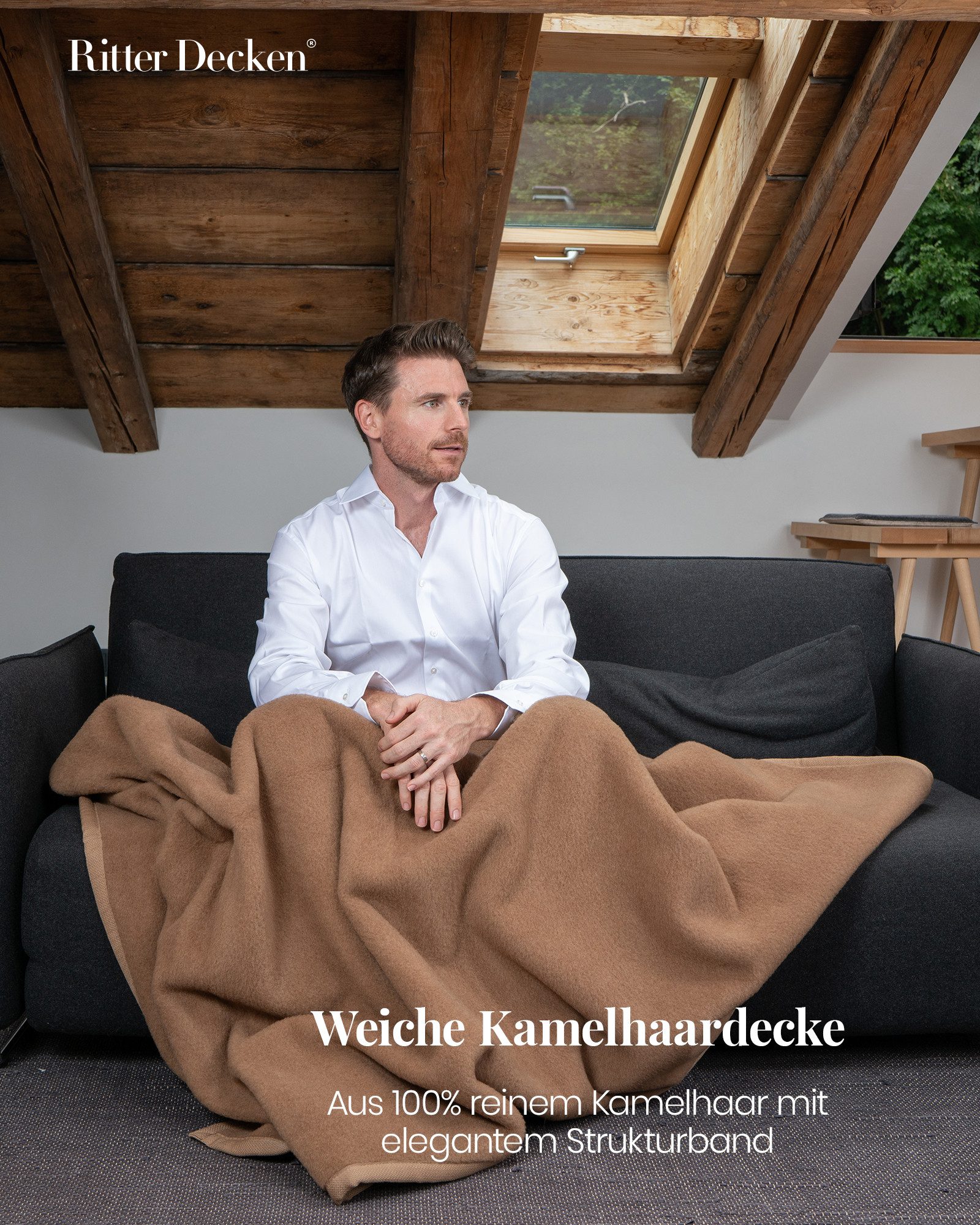 Wohndecke Premium Kamelhaardecke Maharadscha aus 100 % Kamelhaar naturbelassen, Ritter Decken, Wolldecke, 100% Kamelhaarwolle, Tagesdecke, weitere Größen
