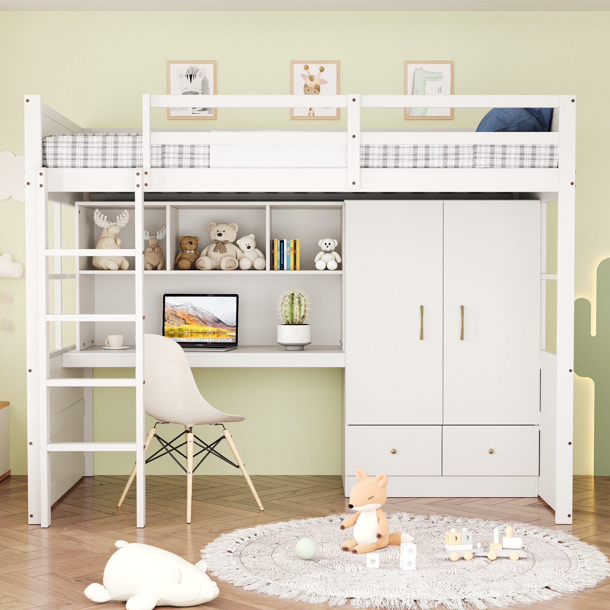 Flieks Hochbett Kinderbett 90x200cm mit Schreibtisch, günstig online kaufen