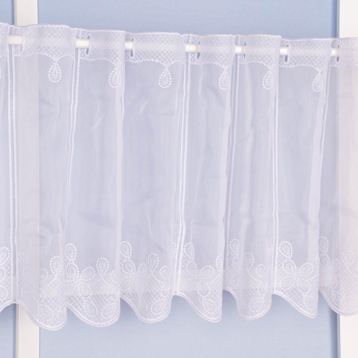 SCHÖNER LEBEN. Meterware Scheibengardine Meterware Voile Stickerei Ornamente nähfrei weiß 30cm, leicht perforiert, Polyester, bestickt
