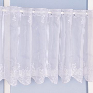 Meterware Scheibengardine Meterware Voile Stickerei Ornamente nähfrei weiß 30cm, SCHÖNER LEBEN., leicht perforiert, Polyester, bestickt