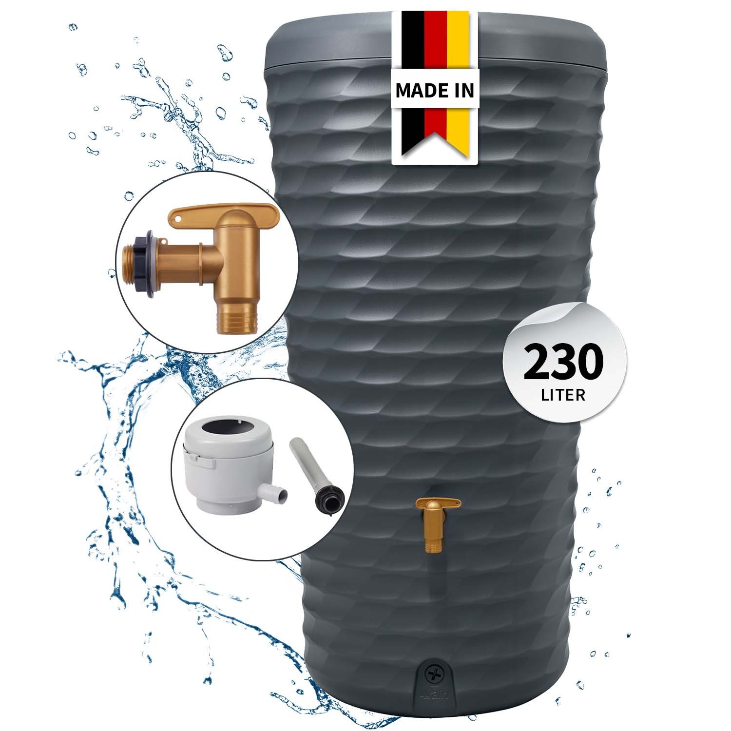 4rain Regentonne JOLIE 2in1 Regentonne Komplett-Set 230 L, graphite grey