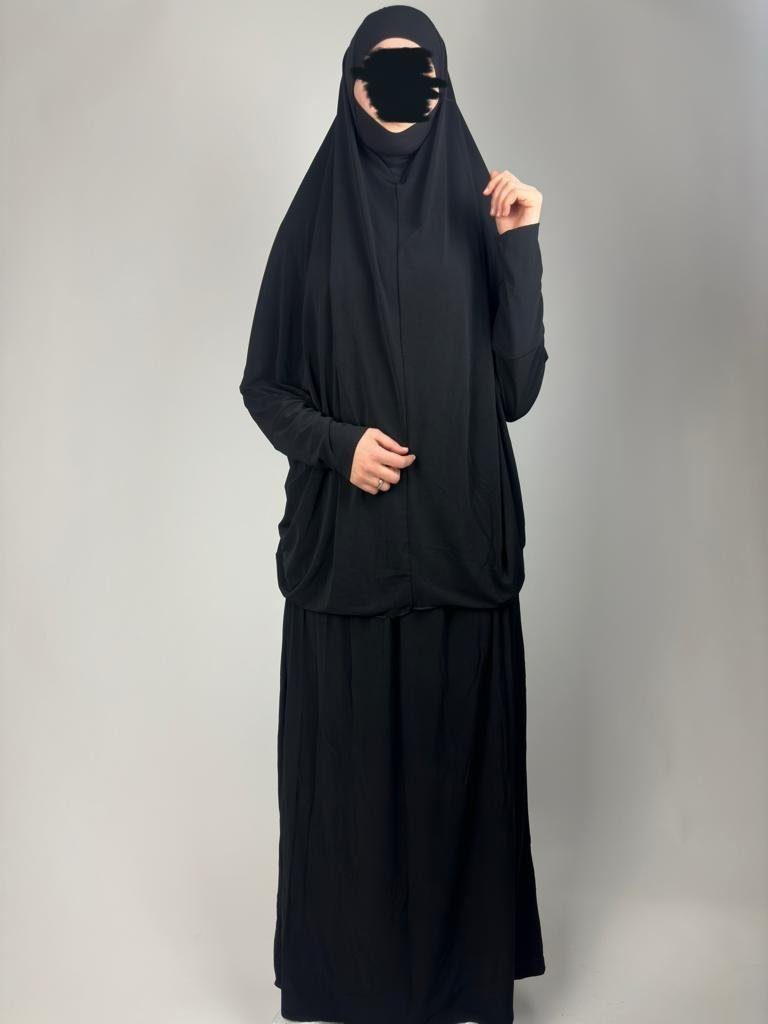 2 Muslim Burka & Gebetskleid Gebetskleidung Schwarz teiliges Kopftuch Rock Maxikleid Aymasal