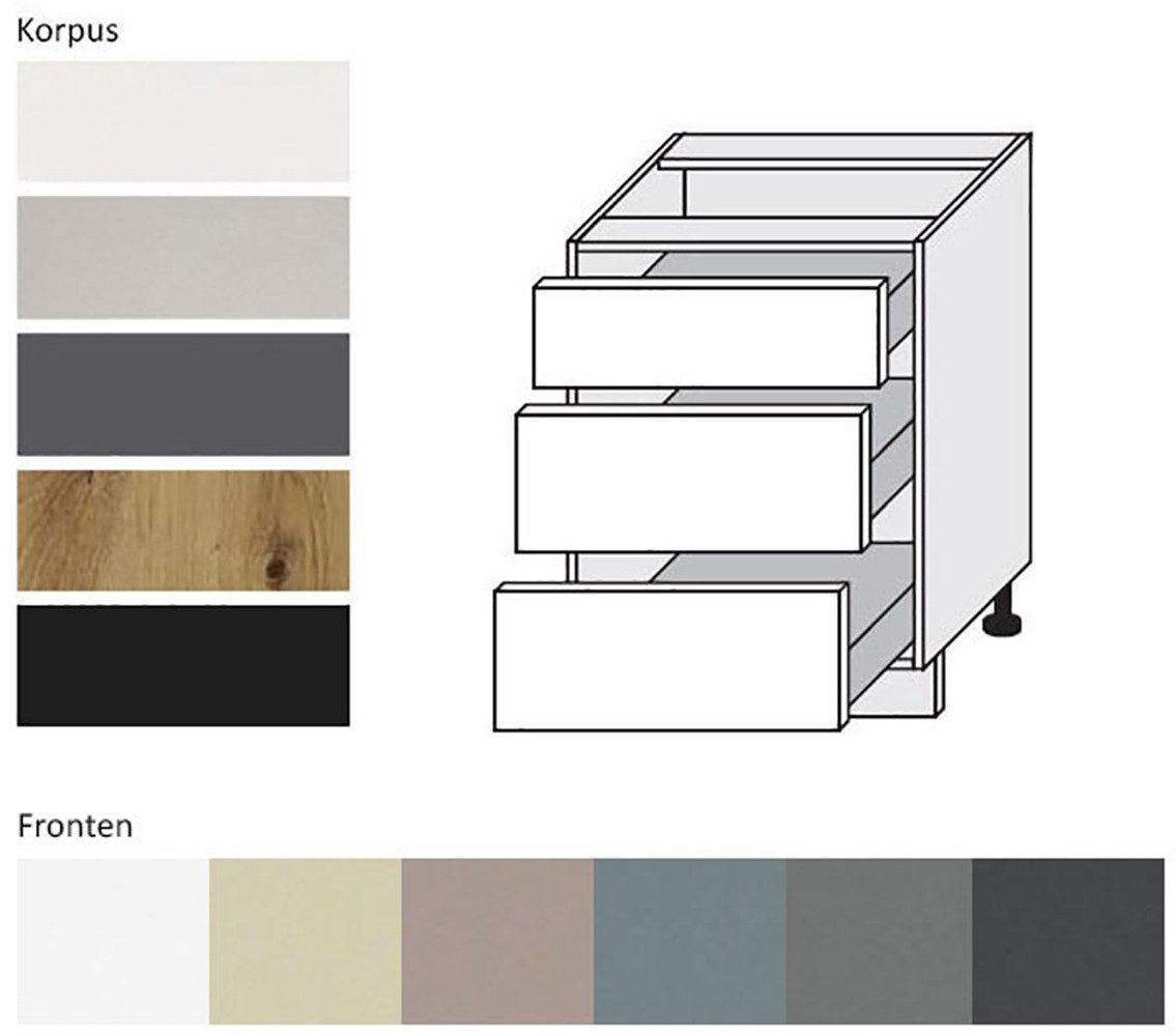 Feldmann-Wohnen Auszugsunterschrank Kvantum (Schubladen mit Teilauszug, Selbsteinzug und Soft-Close-Funktion, 1-St., Fronten mit dekorativen Fräsungen und leicht abgerundeten Ecken) 60x50x82cm weiß - weiß (Q-D3M/60)