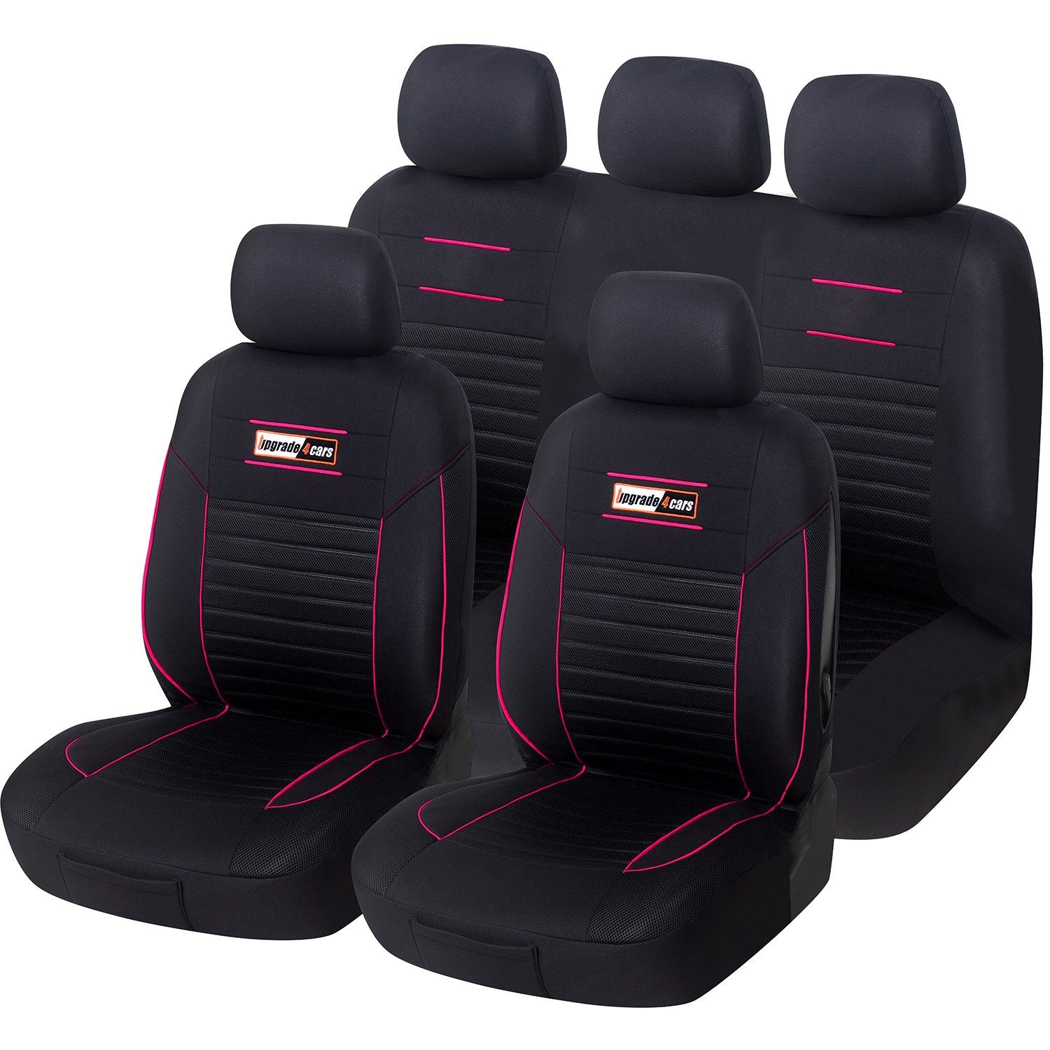 Stilvolles Pink 9-teiliges Upgrade4cars Vordersitzbezüge, Rücksitzbezüge Set, SportsLine, 5 2 Linien-Design Autositzbezug Kopfstützenbezüge, 2 und