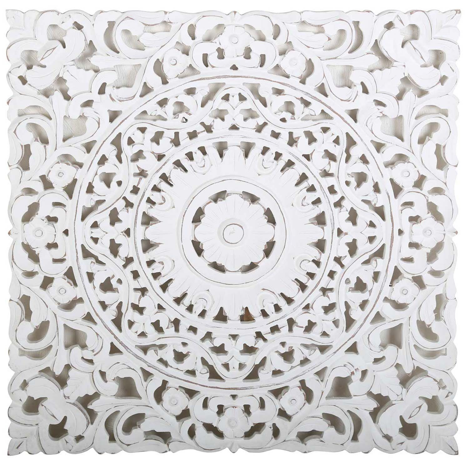 Casa Moro Holzbild Orientalisches Holz Mandala Ramez 55x55 cm Shabby Chic Weiß, Blumen (Weihnachtsdeko Fensterdeko Wanddeko, 1 St), Wandbild Ornament Weihnachten Deko, MD1009 | Bilder