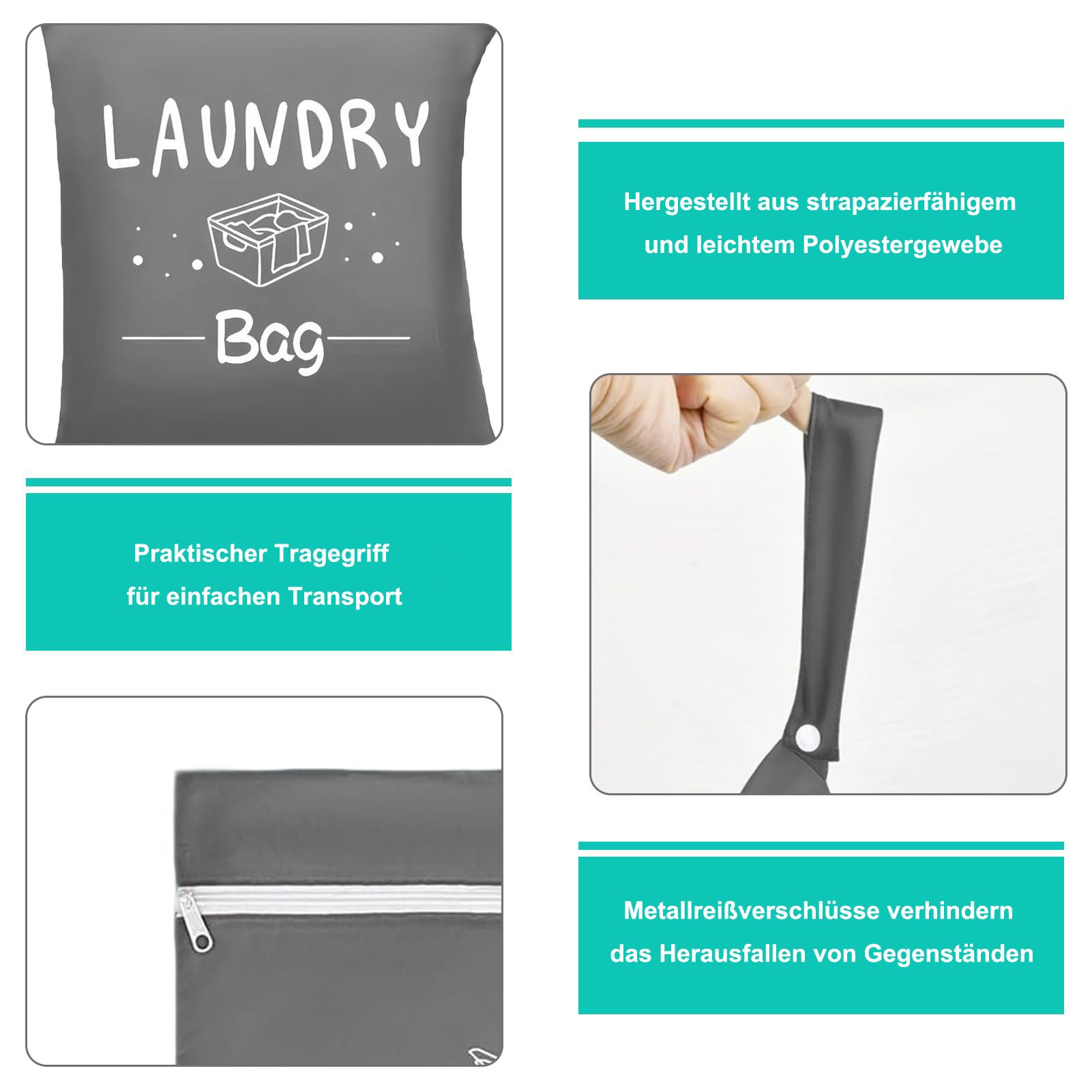 Agger Wäschesack 4er Set Reise-Wäschebeutel – Leichte Nassbeutel für Kleidung, 38×48cm (4 St), faltbare Wäschesäcke für Reisen, Camping, Schwimmen & Urlaub – Bild 4 von 5