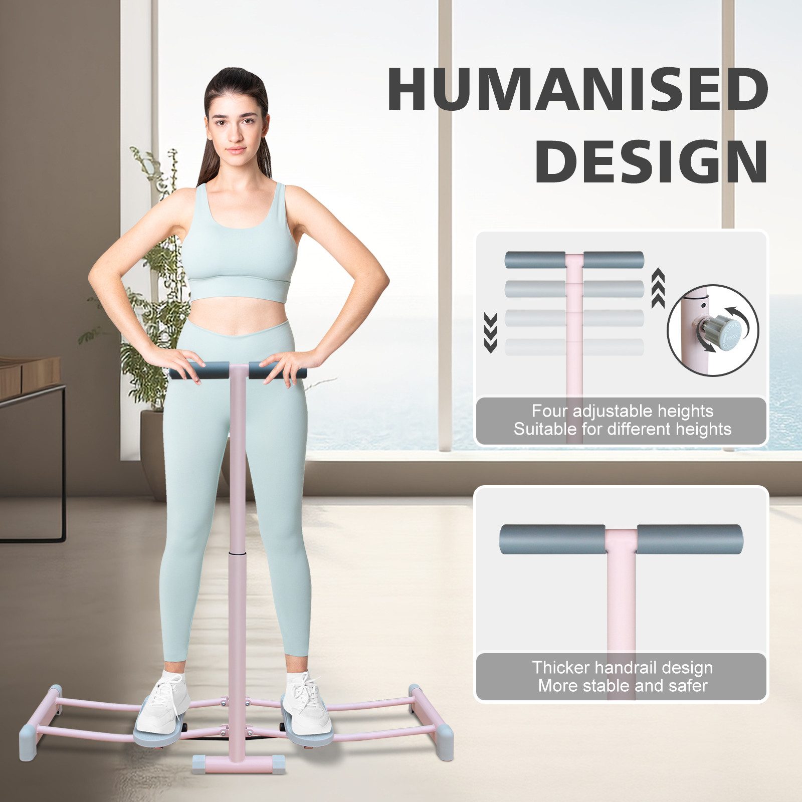 BAYMATE Pilates-Reformer Pilates Trainer, Push-Up-Bauchmuskel-Roller, (2-tlg., rutschfester Pedalarmlehne und Beckenbodentraining für Zuhause), Zusammenklappbarer Skitrainer mit 4-fach verstellbarer