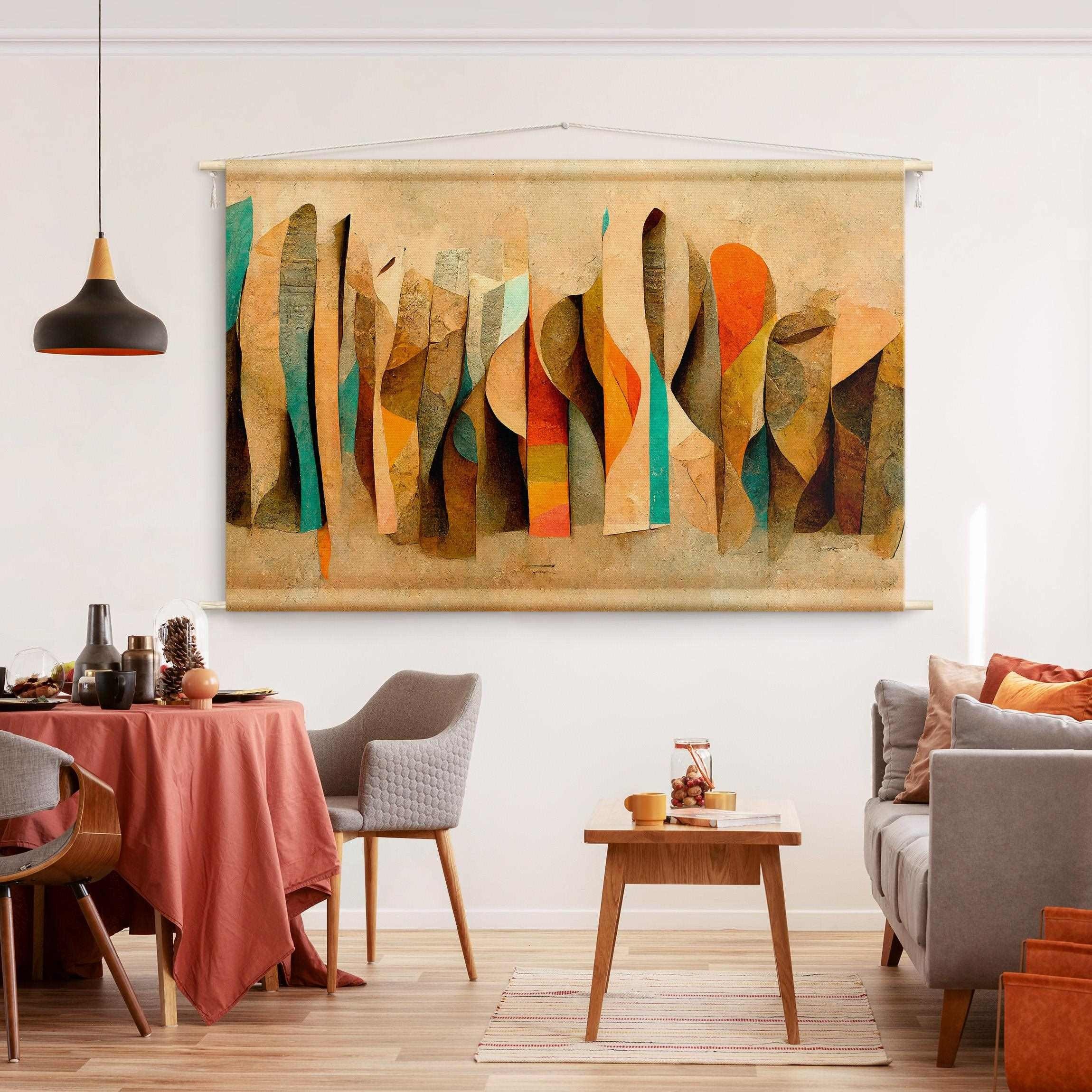 Bilderdepot24 Wandteppich modern Abstrakt Warme Farbstreifen bunt, rechteckig, Höhe: 2.6 mm, großes Wandbild aus Natur-Baumwolle Wandbehang Stoffbild Tuch Wollseil