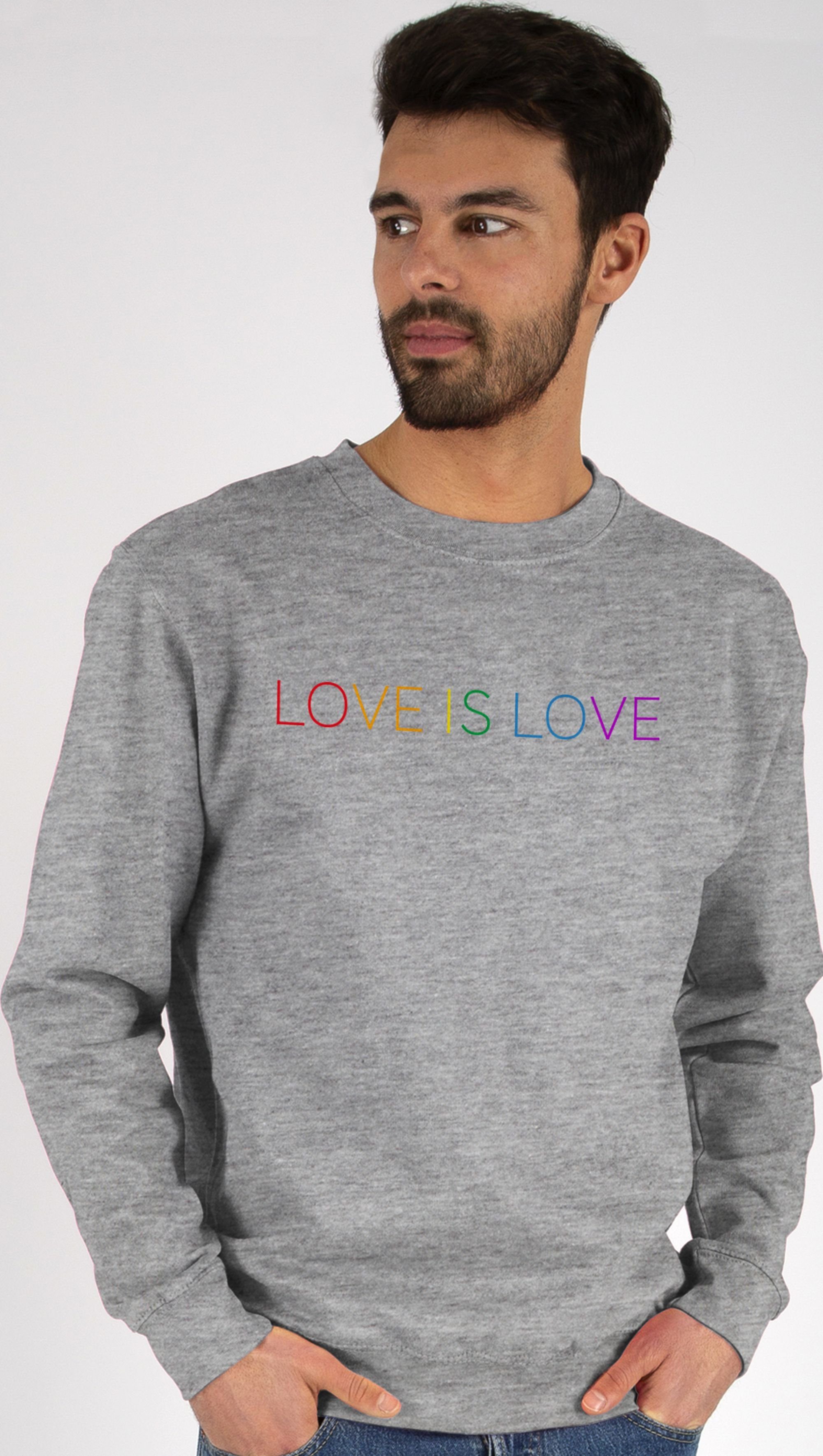 - - Sweatshirt meliert Grau (1-tlg) 3 Love Love Pride is Regenbogen Kleidung LGBT Shirtracer