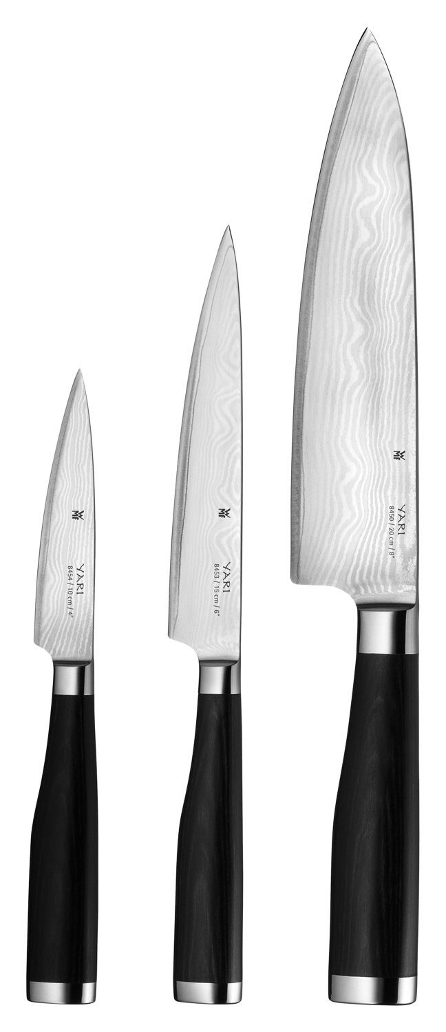 WMF Messer-Set YARI, Klingen aus rostfreiem Klingenstahl, (3-tlg), mit Damaszener-Maserung, 2 Allzweckmesser, 1 Kochmesser