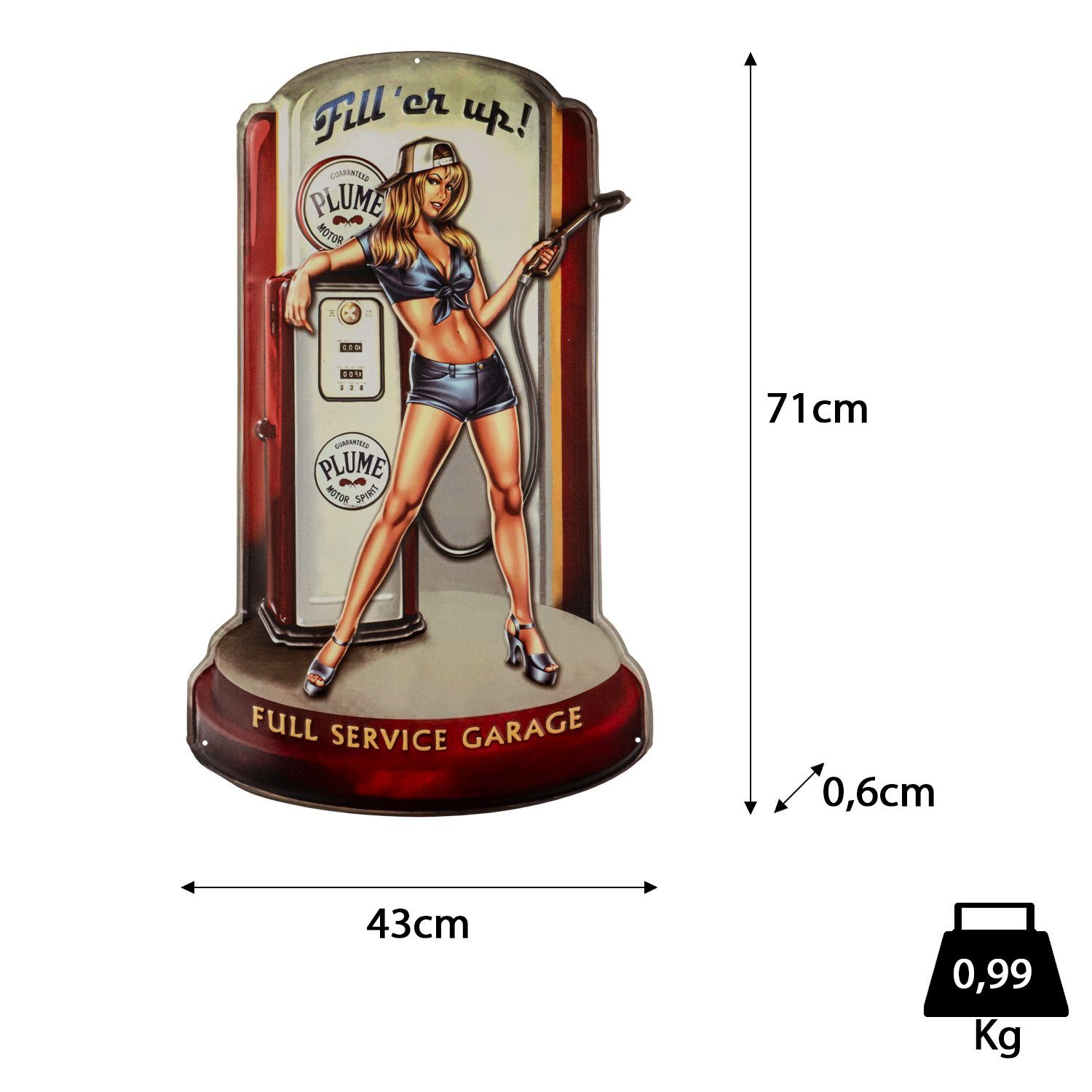 Moritz Metallschild Gas Station Frau Car Girl Zapfsäule USA Amerika, Vintage Retro Deko Schild Metallschild Wandbild Schild