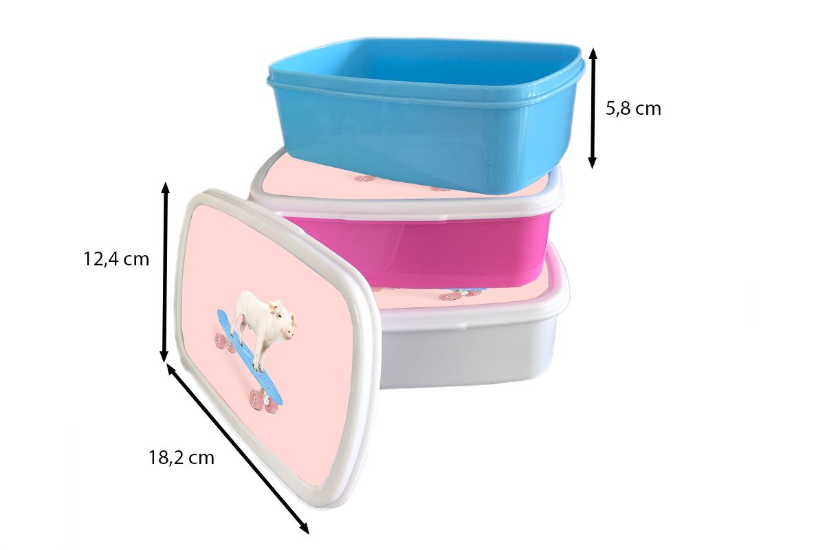 - Lunchbox Schwein Brotbox Rosa Kinder Skateboard für (2-tlg), Brotdose, Erwachsene, - - - für Tiere, MuchoWow und Jungs Mädchen und Kunststoff, Blau weiß