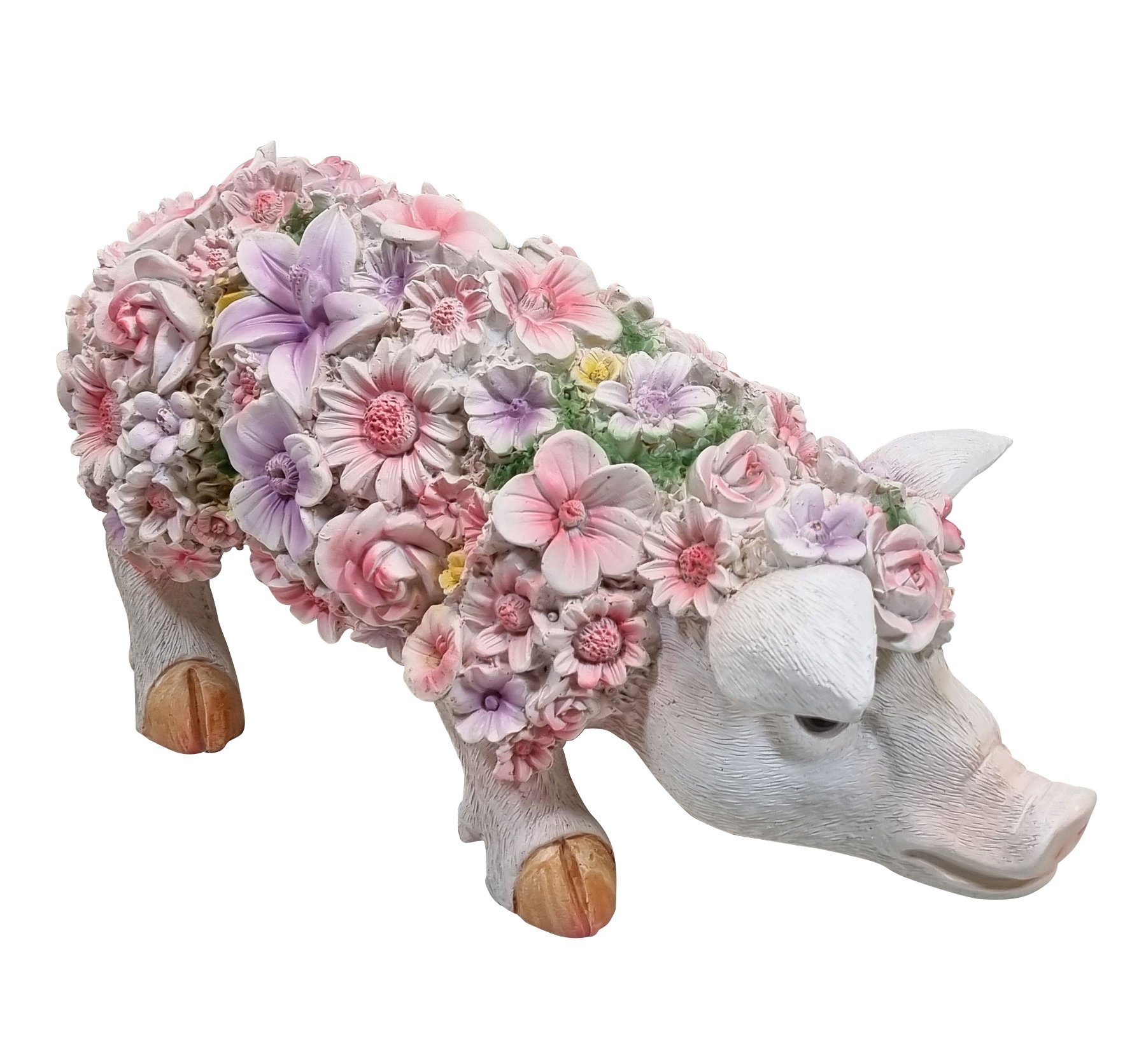 Fachhandel Plus Gartenfigur Schweinchen Blumen, (1 stehend St), mit lustige handbemalt, Tierfigur