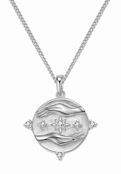 Hey Happiness Kette mit Anhänger mit Gravur Damen Silber 925 hängend, Statementkette Abundance mit Bedeutung, Halskette Anhänger Stern Zirkonia, 18K vergoldet Glücksbringer