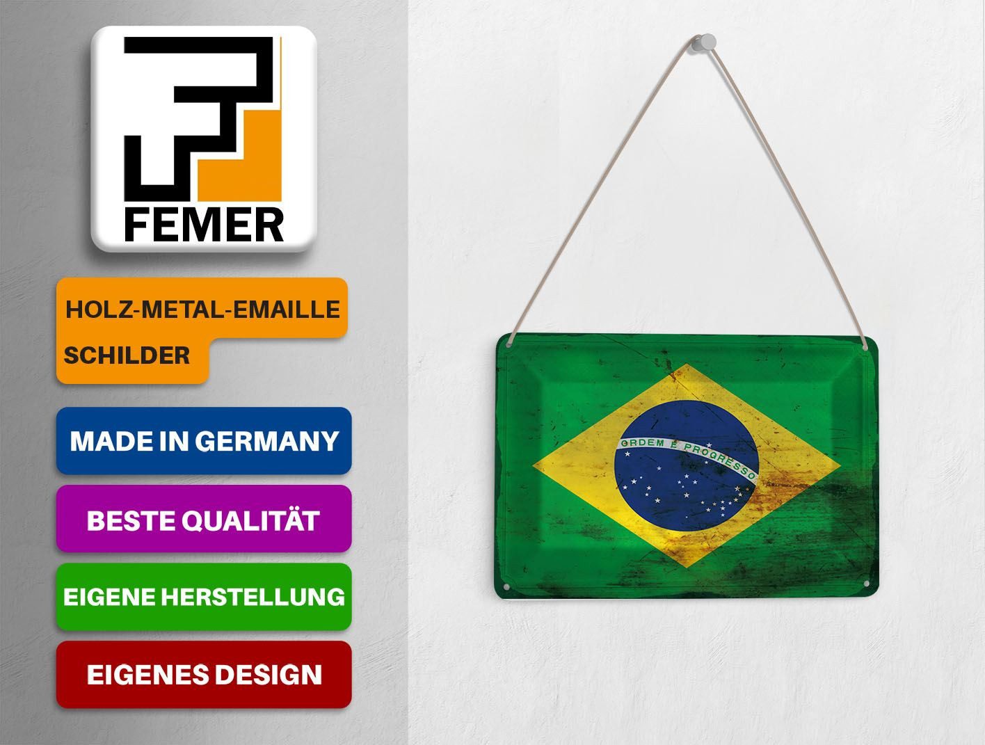 Femer GmbH Postkarte Flagge Brasilien 14x10 cm Flag of Brazil Rost, unfrankiert
