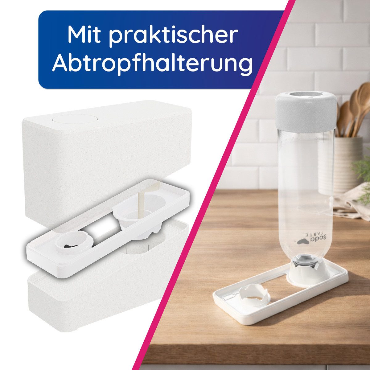 SodaTASTE Wassersprudler SodaTASTE UNO Wassersprudler Set inkl. Flasche & CO2-Zylinder, (Wassersprudler, CO₂-Zylinder, 1-Liter-Wasserflasche, Abtropfhalterung), – Bild 4 von 5