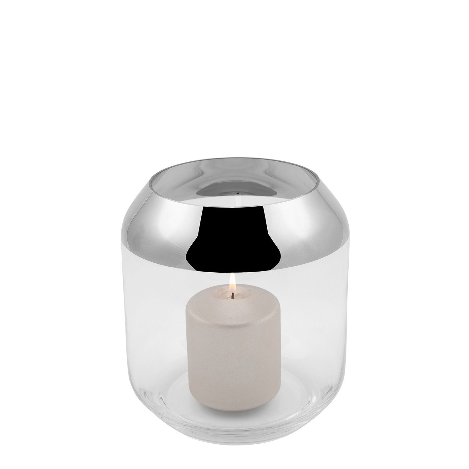 Fink Teelichthalter SMILLA Teelichthalter - H.20cm x D.18,5cm - Glas - transparent/silber (1 St., Leuchte - Geschenk für Frauen), Windlicht Teelicht Kerzenhalter - Eleganter Kerzenleuchter für Zuhause