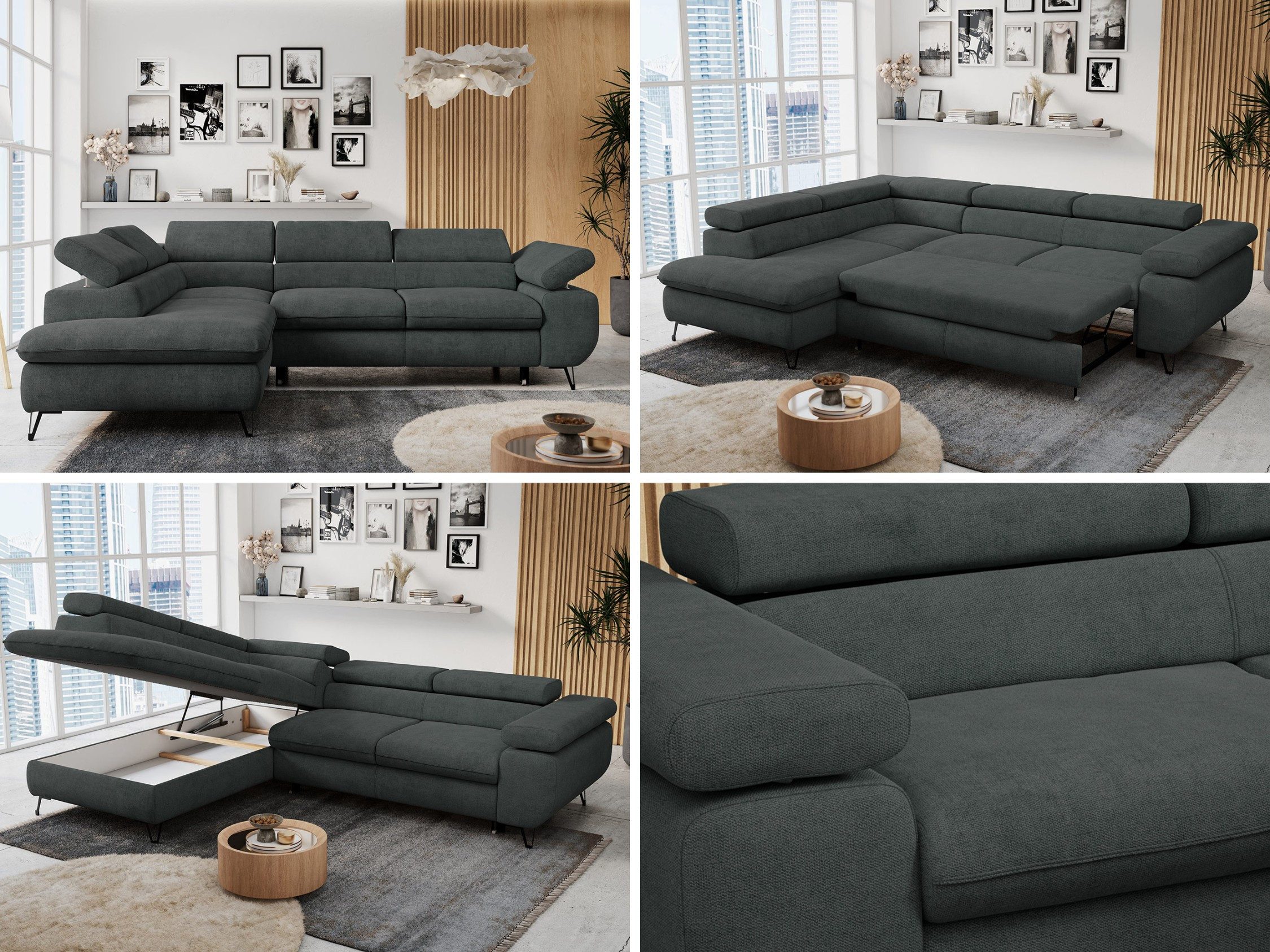 MKS MÖBEL Ecksofa PETER L, Set, Ecksofa L-form, HR35-Schaum, Wellenfederkern, Bettfunktion, Einstellbare Kopfstützen, Bettkasten