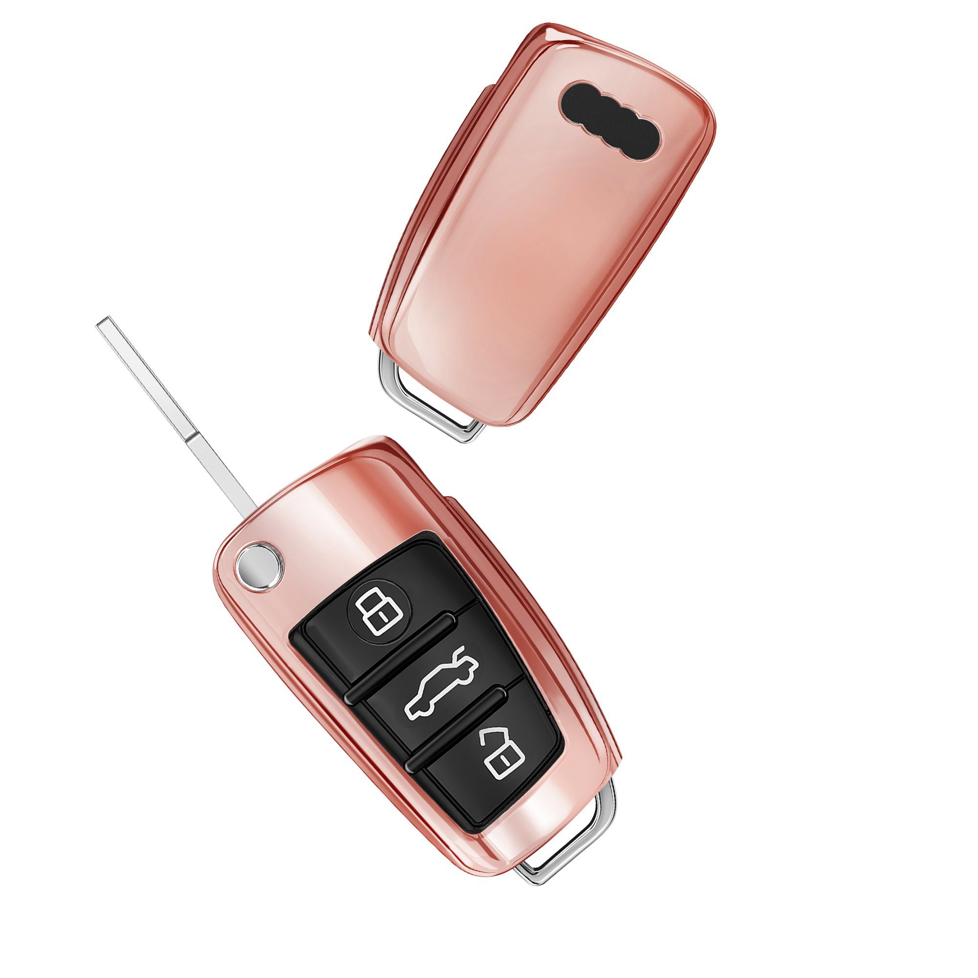 Autoschlüssel Hochglanz Hülle Rosegold kwmobile Schutzhülle Schlüsseltasche für Schlüsselhülle TPU Cover Audi,