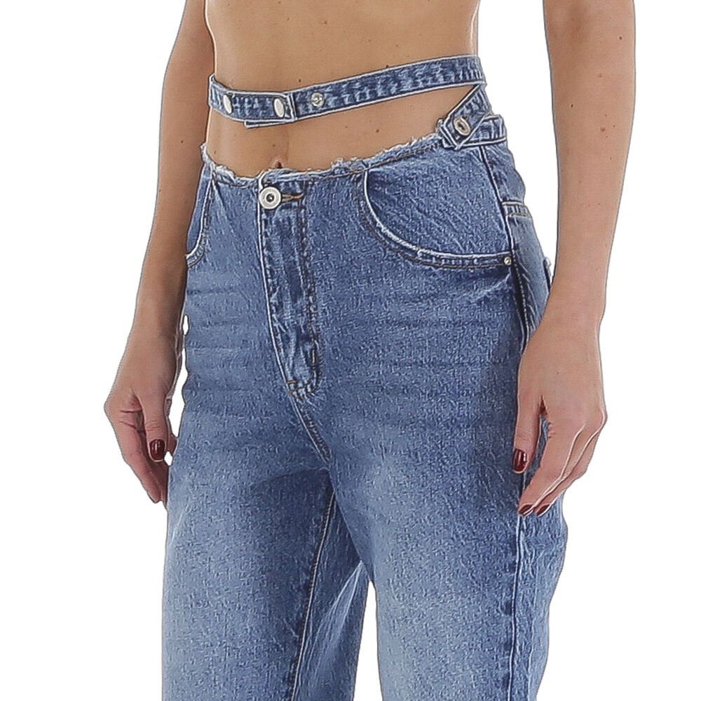 Ital-Design Jeans Blau Freizeit Damen Used-Look in Waist High High-waist-Jeans