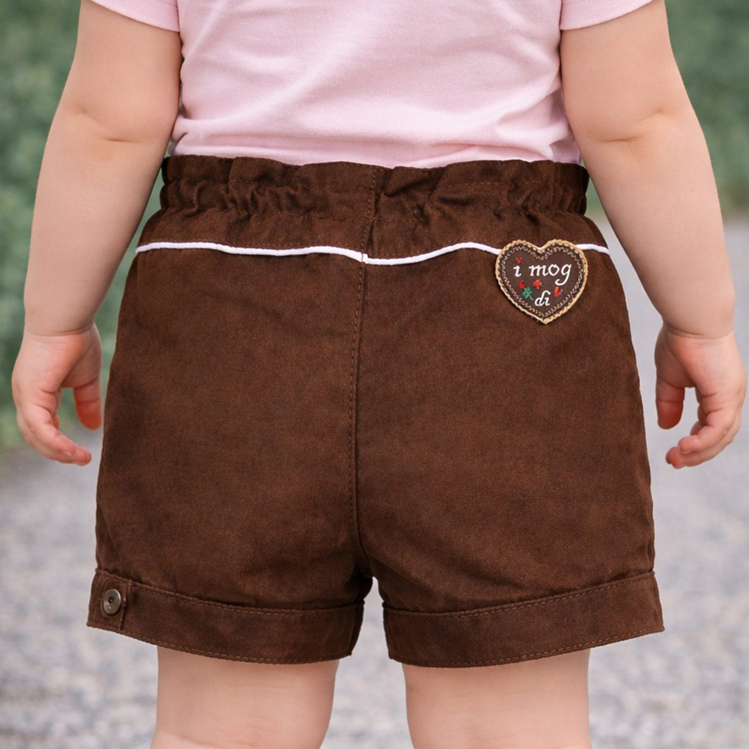 BONDI Trachtenlederhose Mädchen Kunstleder Shorts Hose 'Hirsch' 86855, Br – Bild 4 von 5