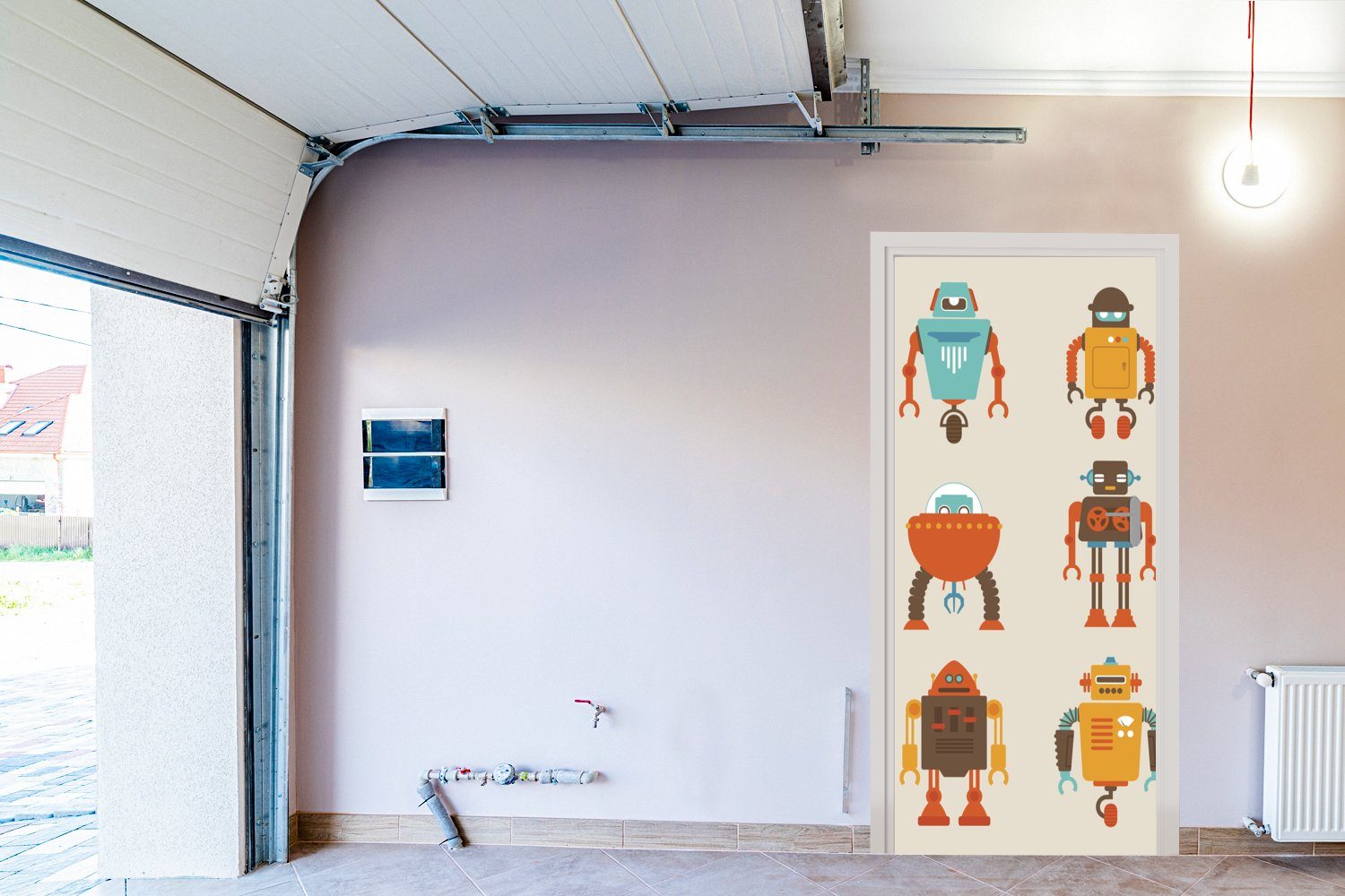 für MuchoWow Türaufkleber, bedruckt, Türtapete Matt, 75x205 St), Illustration - Fototapete cm - Kinder Roboter, (1 Tür,