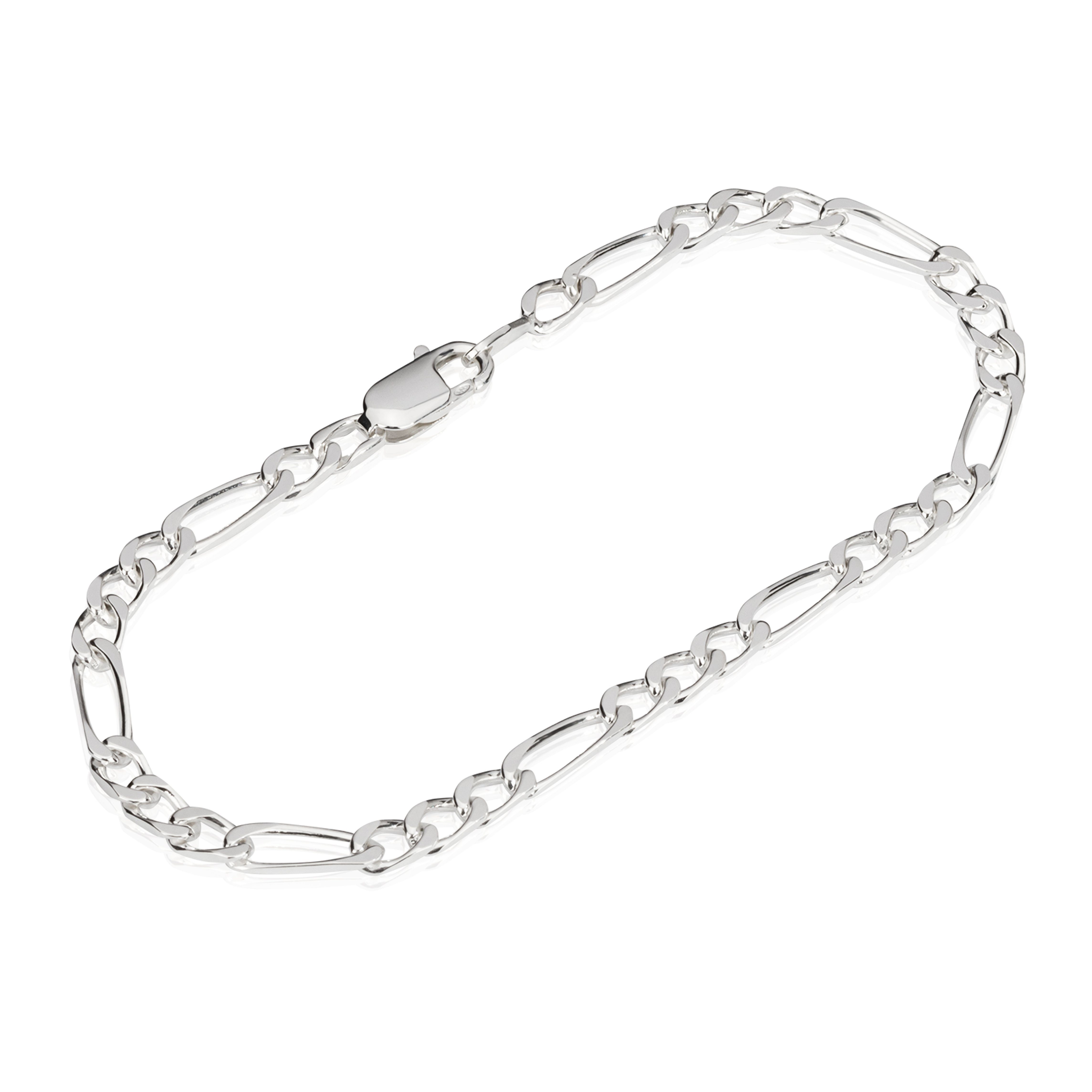 NKlaus Silberarmband 21cm 925 Echt Sterling Silber Figaro Kette Armkette Armband 4,4mm 6,5g | Silberarmbänder