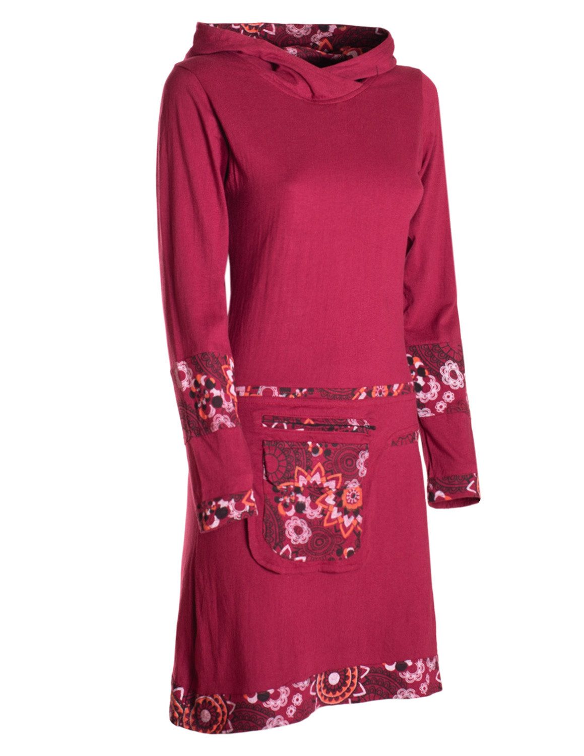 Vishes Jerseykleid Damen mittellanges Kleid Baumwolle Blumen-Muster Hoodie günstig online kaufen