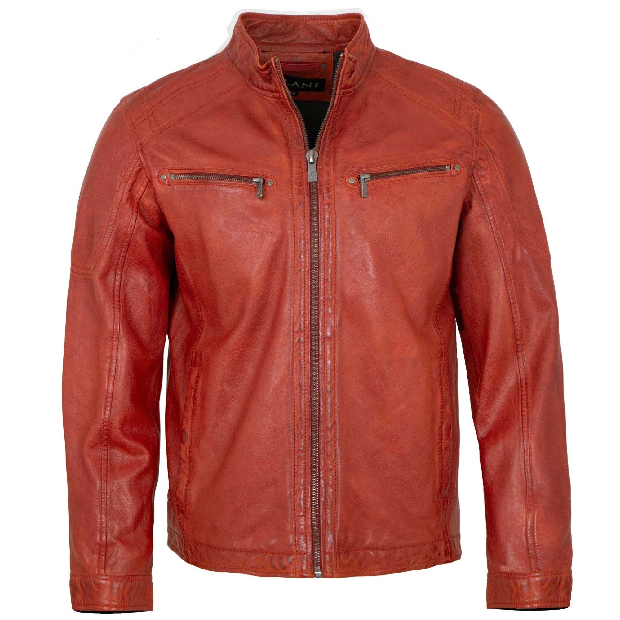 Jilani Lederjacke Ventura Jilani Collection - Herren Lederjacke Kapuze Lammnappa rot-orange
