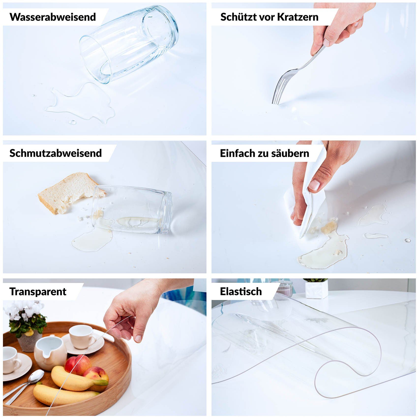 ANRO Tischdecke STARK transparent 2mm Folie PVC Tischschutz (Einzelstück 1-tlg, 90G-Kante - GERADE), Glatt Transparent 90-110cm Breit für Esstisch Arbeitstisch Küchentisch