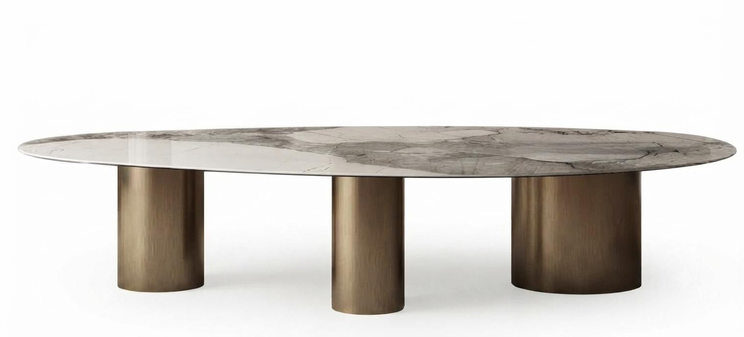 JVmoebel Säulen-Esstisch Esstisch Modern Bunt Marmor Optik Design Edel Luxus Oval Kuechentisch (1-St., 1-tlg)