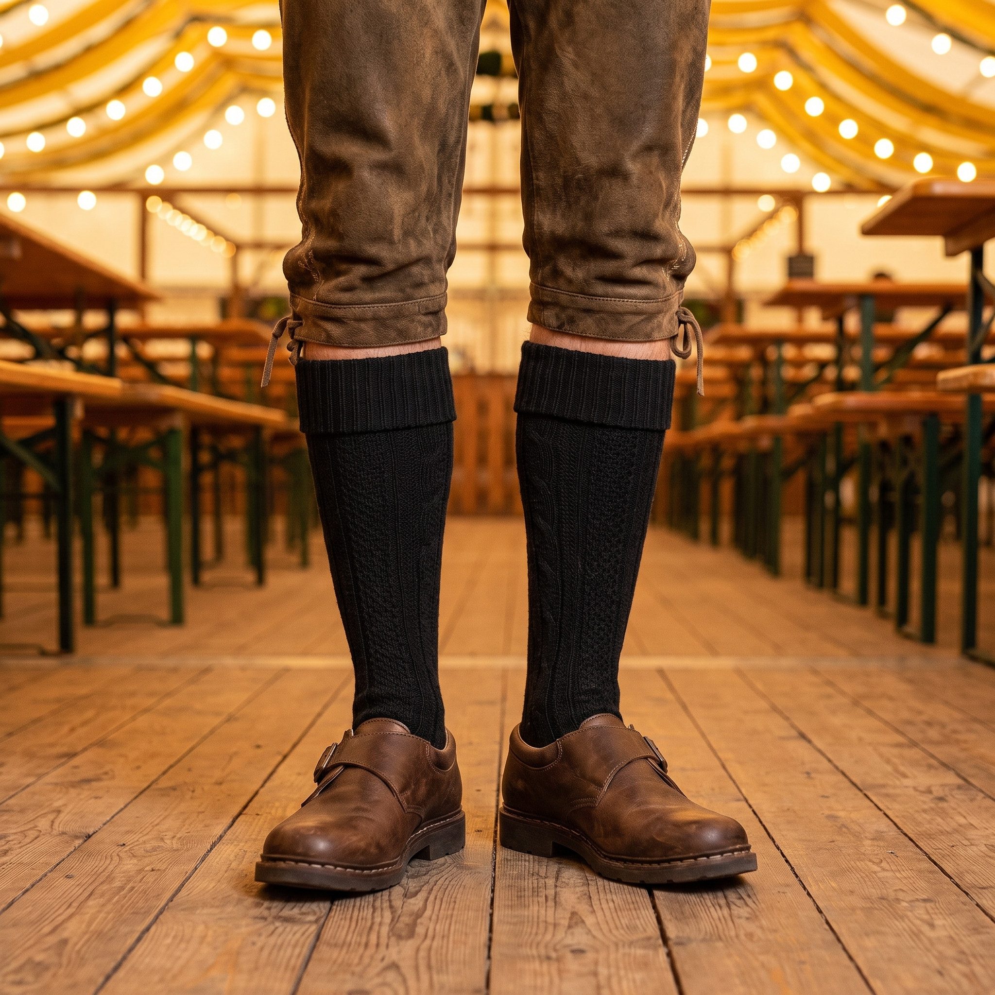Black Snake Trachtensocken Kniebundstrümpfe mit Zopfmuster fürs Oktoberfest für Damen und Herren (Kniestrumpf, 1-Paar, Grau 39/42) Kniehoch mit breitem Umschlag – Bild 5 von 5