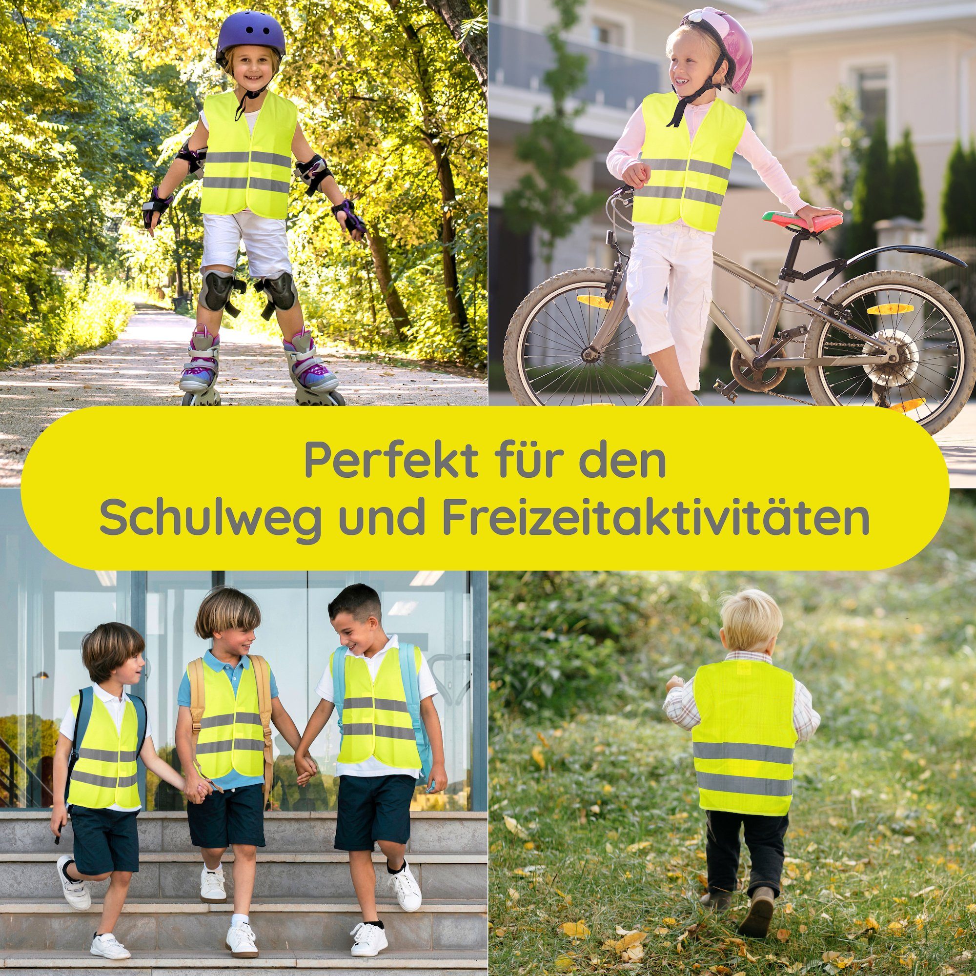 Kinder Fahrrad Sicherheitsweste Stück Warnweste FLEXEO (2-tlg) für 2 Kinderwarnweste für Straßenverkehr, neongelb,