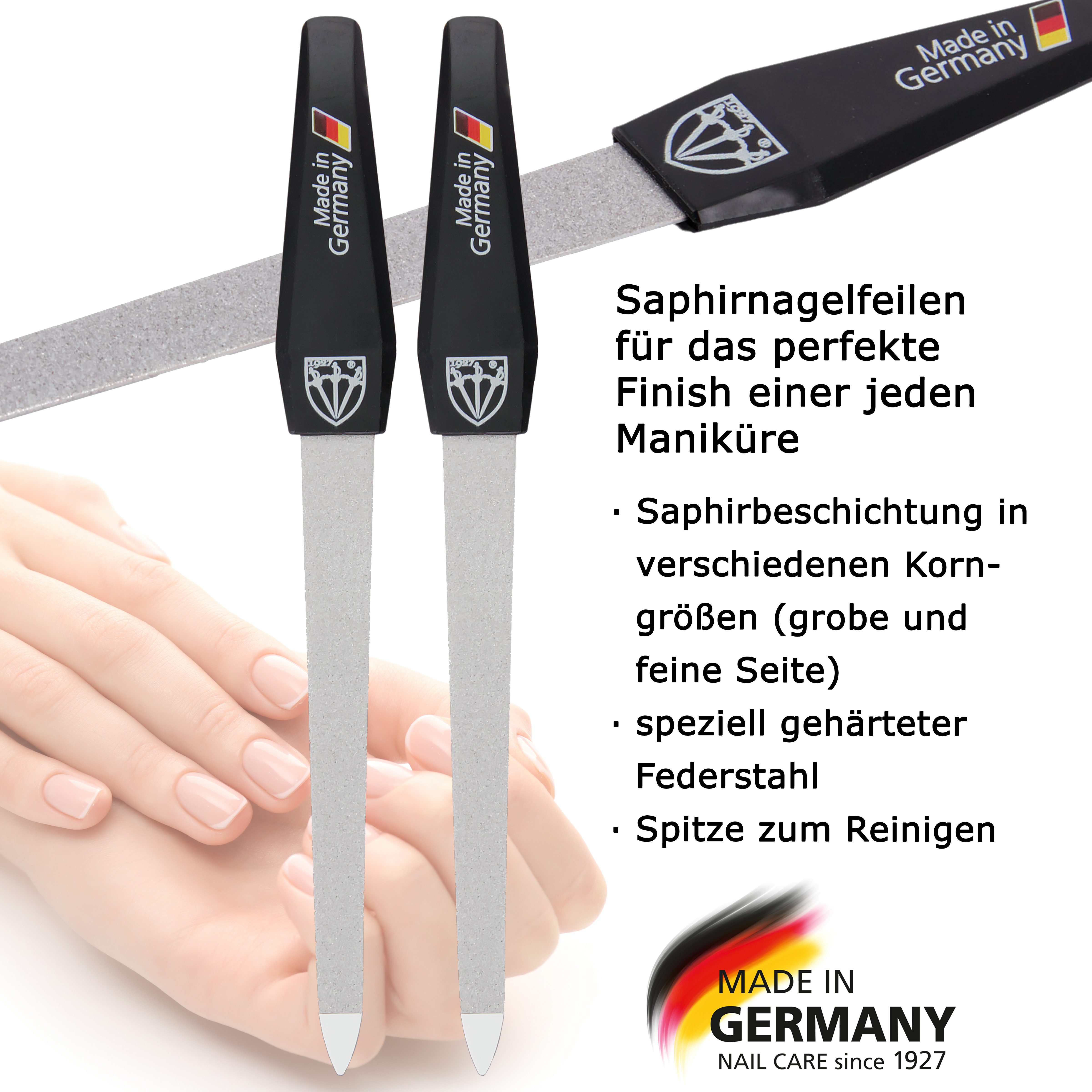 3 SCHWERTER Saphir-Nagelfeile Nagelpflege, Maniküre Set mit Nagelfeilen und -Polierer, 3-tlg., professionelles Set für Naturnägel & Gelnägel, Made in Germany