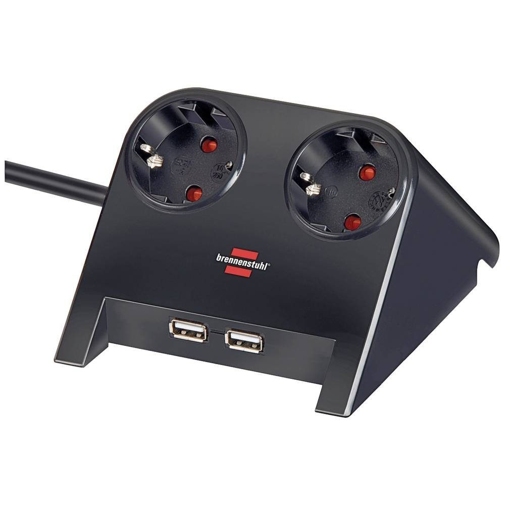 Brennenstuhl Desktop-Power USB-Charger mit 2x USB-2.0-Lader 1153500222 Steckdosenleiste, mit USB, erhöhter Berührungsschutz
