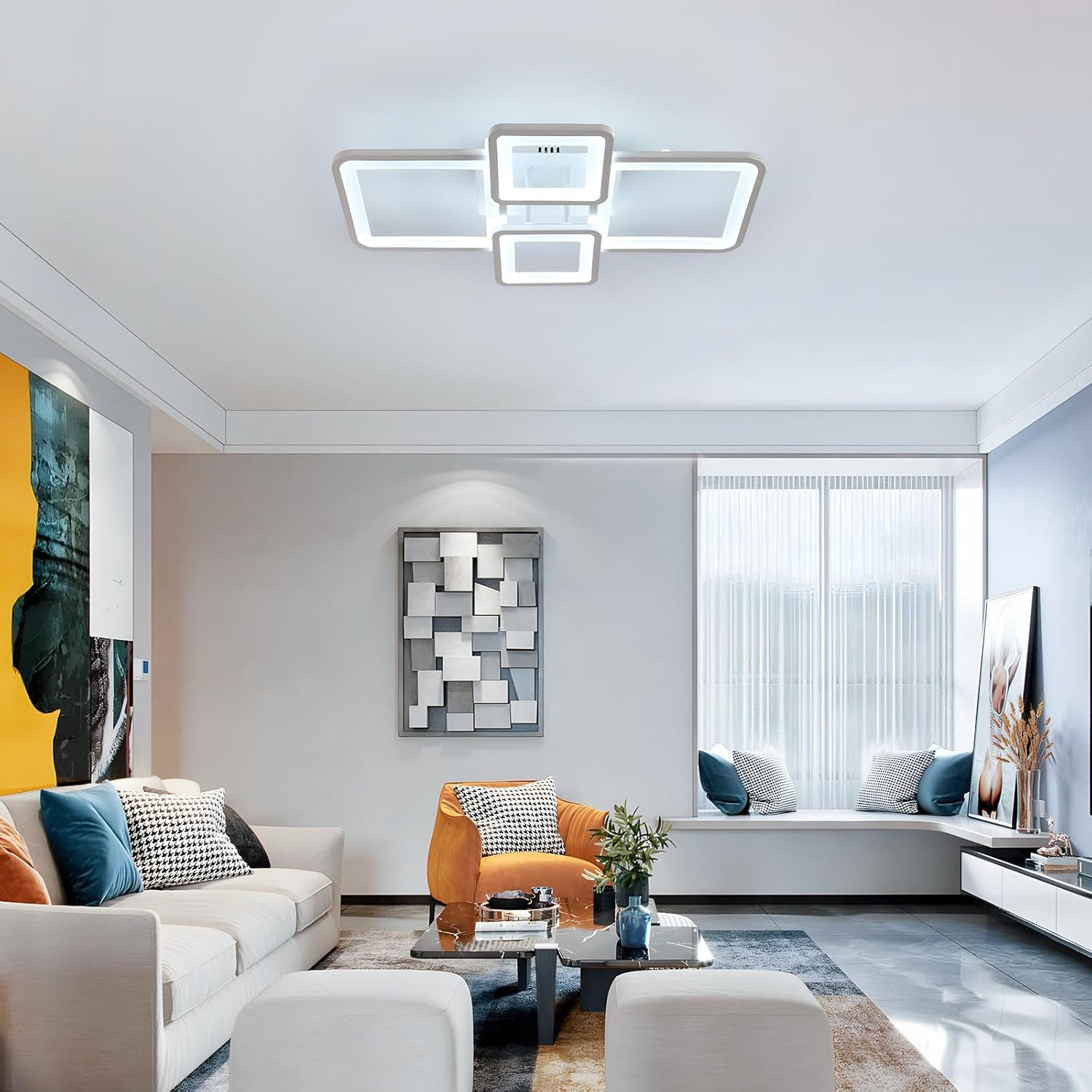 Riserva Deckenleuchten Quadratische LED Deckenleuchte Weiß 4x 54W dimmbar mit Fernbedienung, LED wechselbar