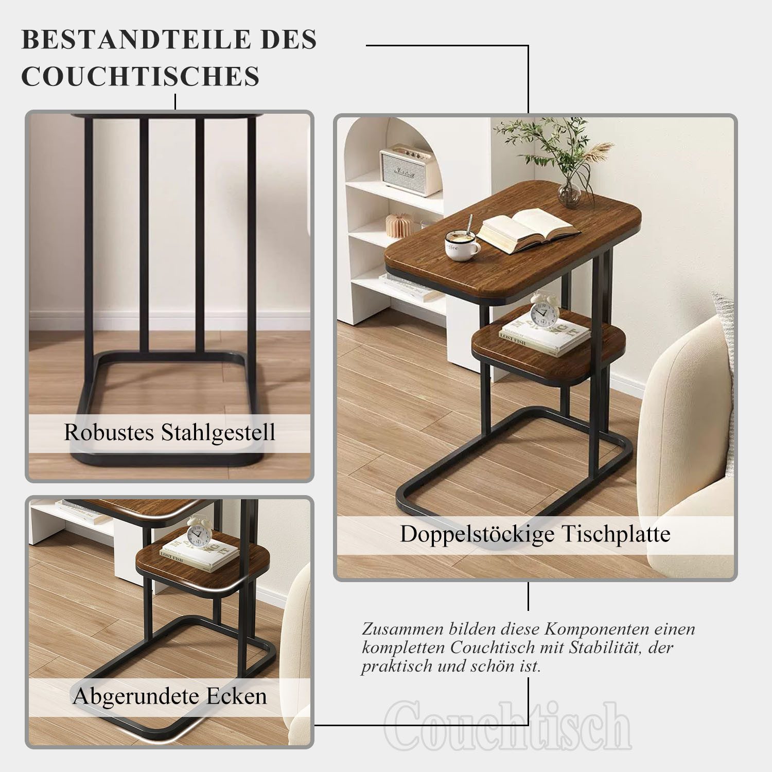 SURFOU Beistelltisch Couch Sofatisch Side Table C Form Kaffeetisch, Wohnzimmer Couchtisch Klein Laptop Tisch, Sofatisch Schlafzimmer