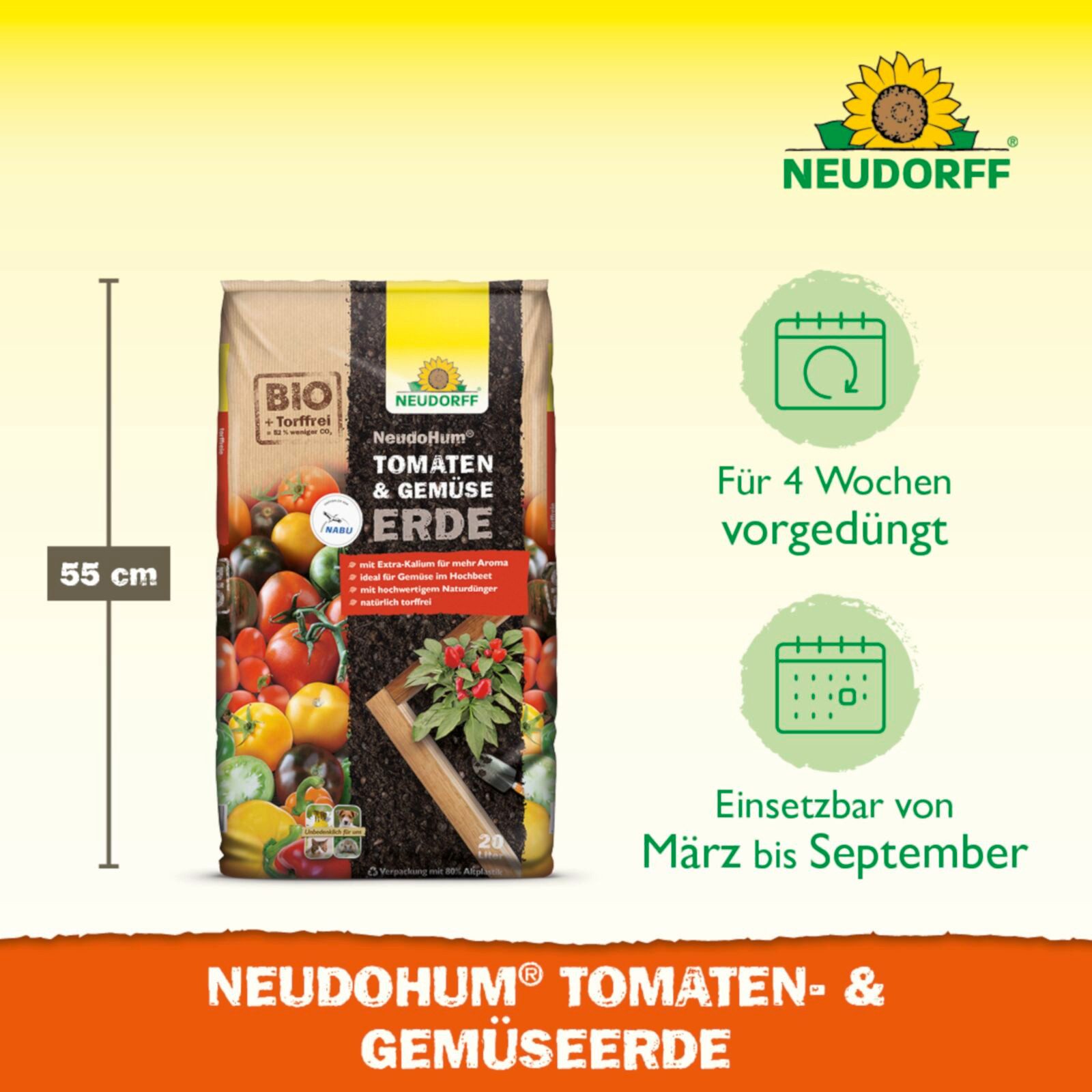 Neudorff Blumenerde NeudoHum Tomaten- & GemüseErde 20 L, mit organische Grunddüngung, (Einzelartikel, Mit Extra-Kalium für mehr Aroma und hohe Strukturstabilitä – Bild 3 von 5
