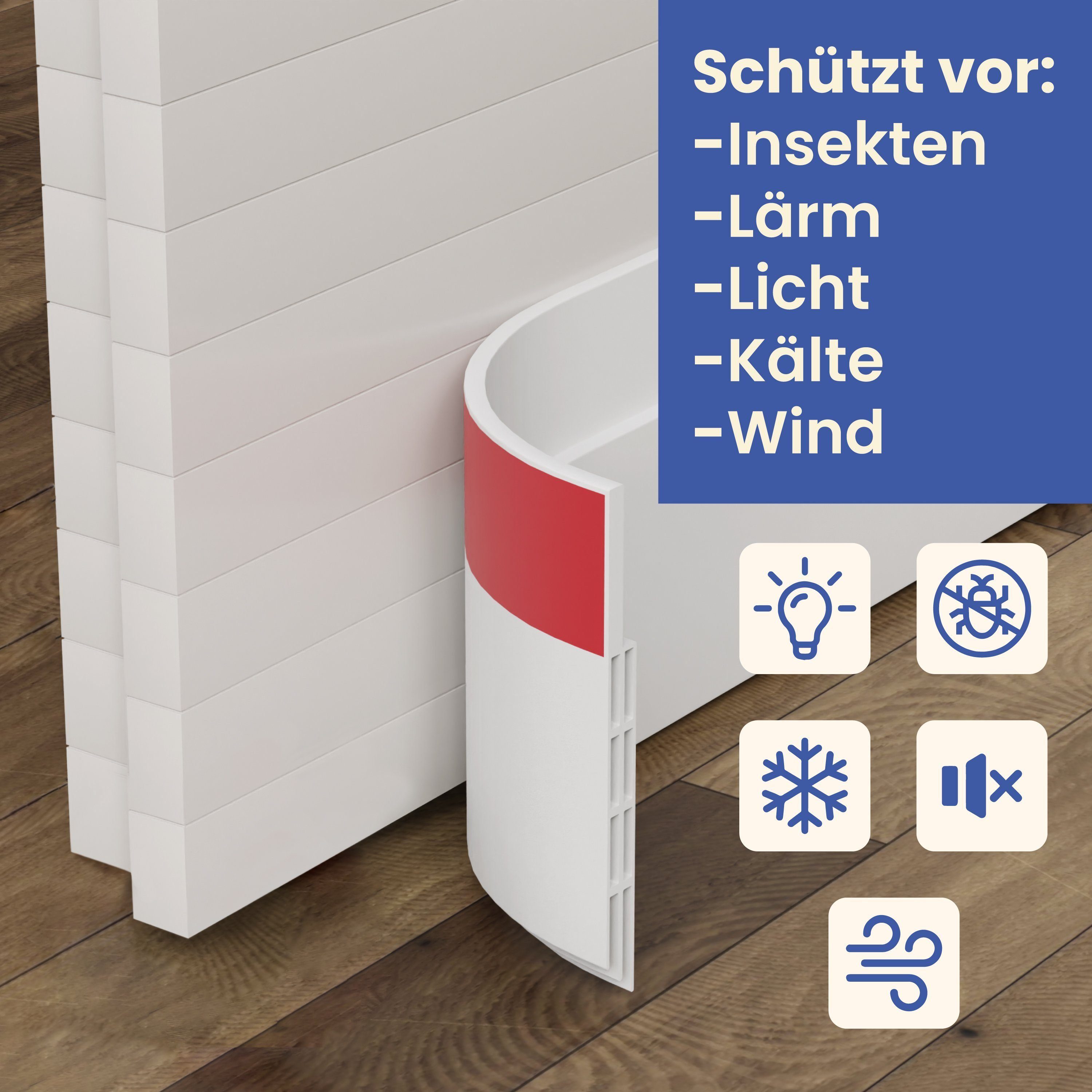 ecom delivery Zugluftstopper Zugluftstopper für Türen, selbstklebend, individuelle Länge, 5-tlg., Starker halt, rutschfest, Kälte & Lärmschutz