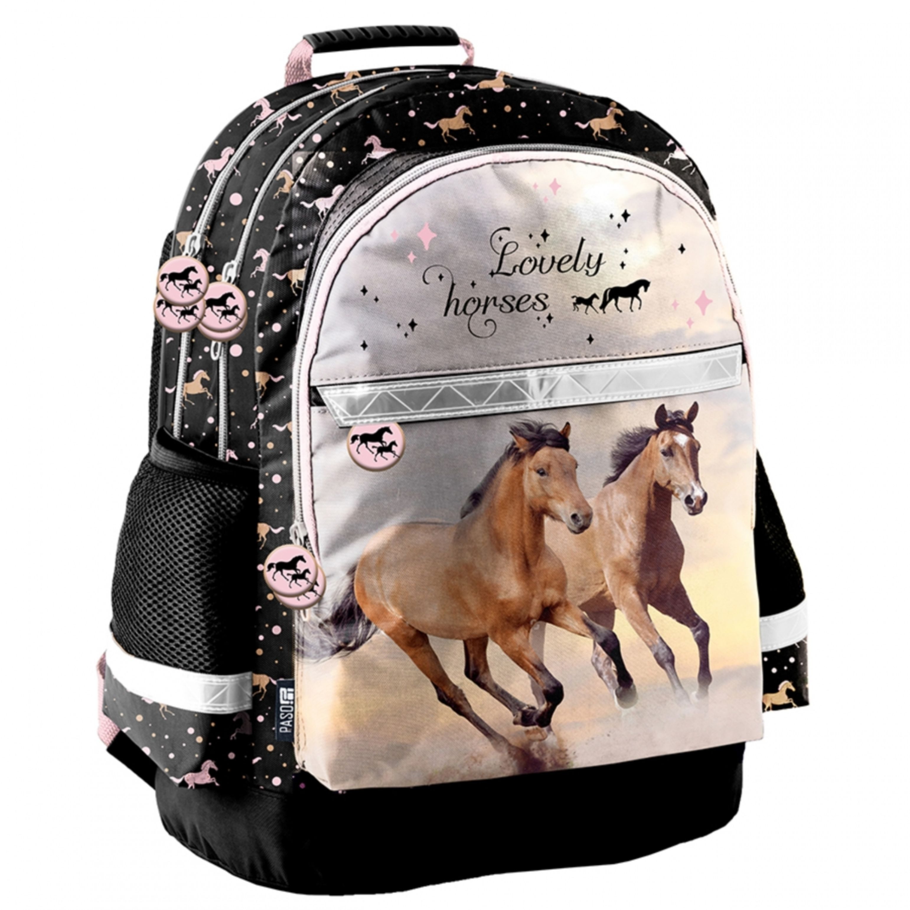 PASO Schulrucksack PASO Schulrucksack Mädchen Pferde Klasse 1-3 A4 4 Fächer PP25HA-116 (1-tlg)