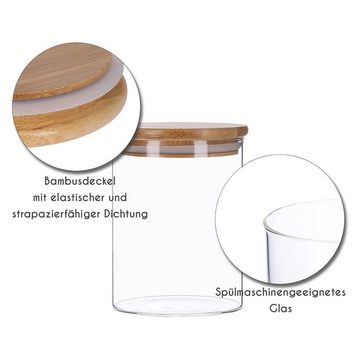 TP Vorratsglas Vorratsgläser 8er Mix Set mit Bambus Deckel, 8 Glas Behälter inkl. Eti