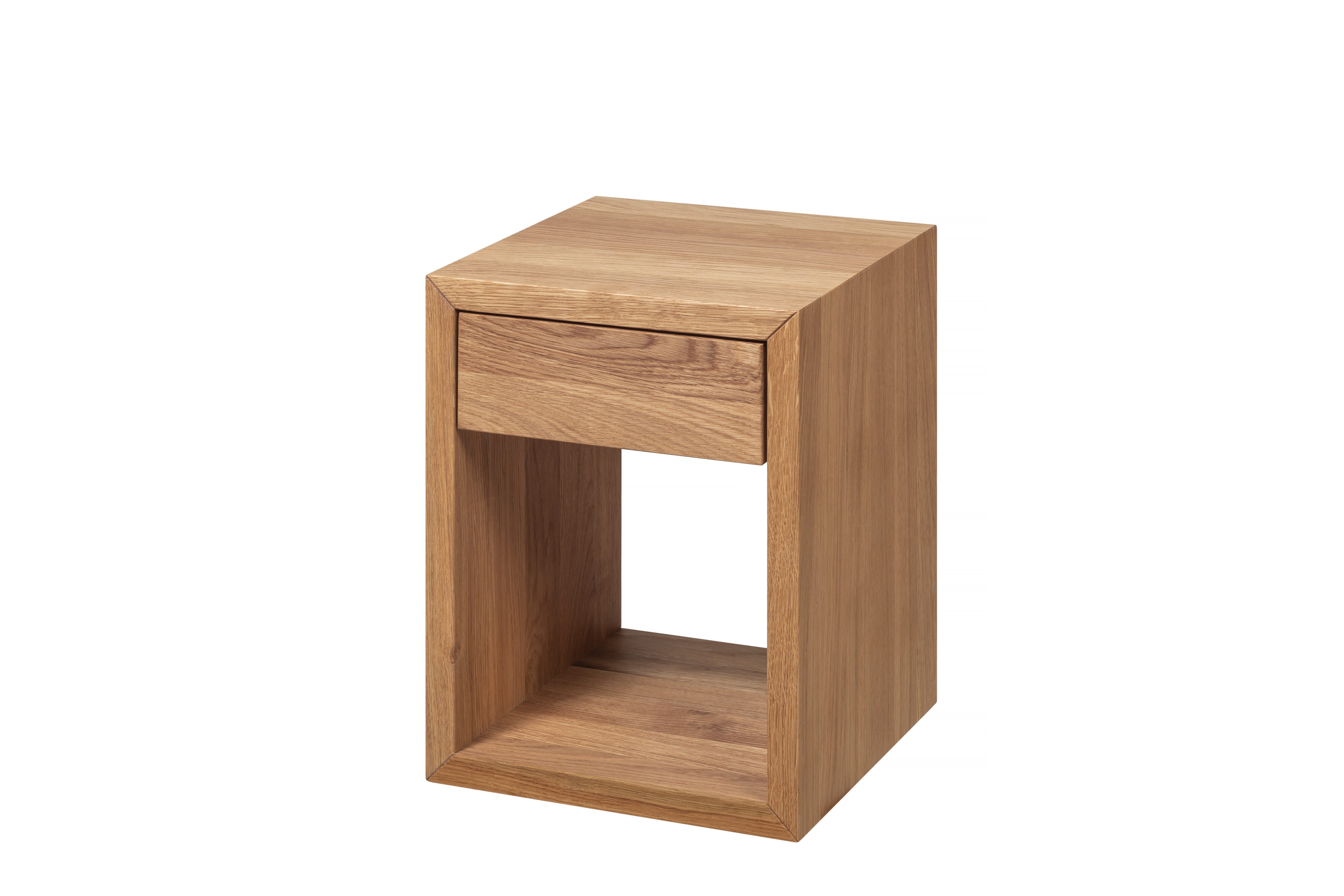 Woodek Design Nachttisch HUGO, schwebendes Wandregal mit Schublade, H 39 x B 30 x T 30 cm (Ablagetisch aus geöltem Eichenholz, 1-St., griffloser Beistelltisch), kompakter Nachtschrank mit Ablage