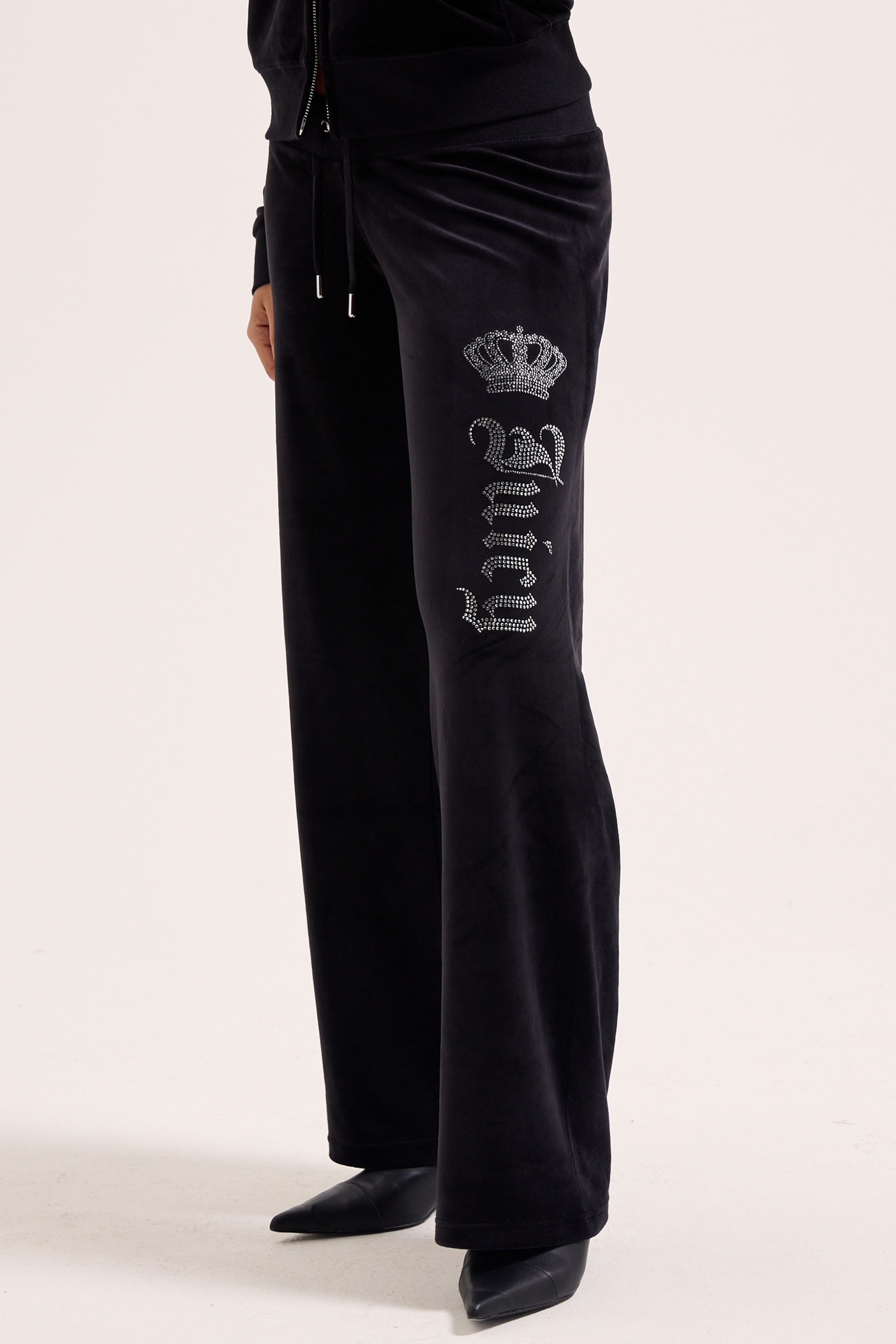 Juicy Couture Sweathose GOTHIC CROWN OG STRAIGHT LOW RISE PANTS. Damen Trainingshose Damen, Sweathose, Velour, Jogginghose mit Glitzer, Sale