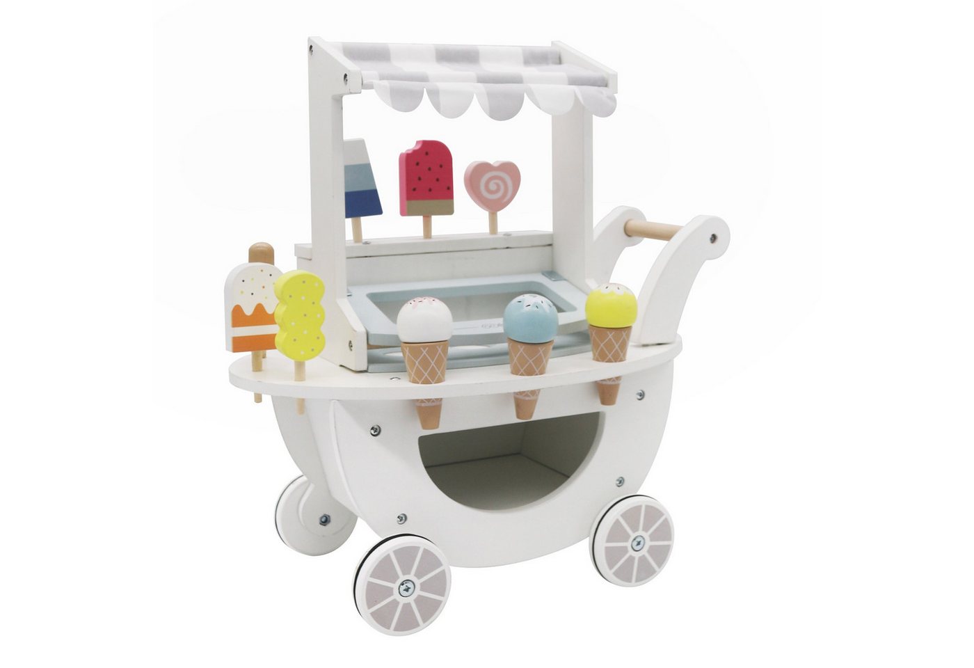 TikTakToo Kinderfahrzeug Lauflernhilfe Holz Eiswagen mit Zubehör, und echtem Holz-Eis)