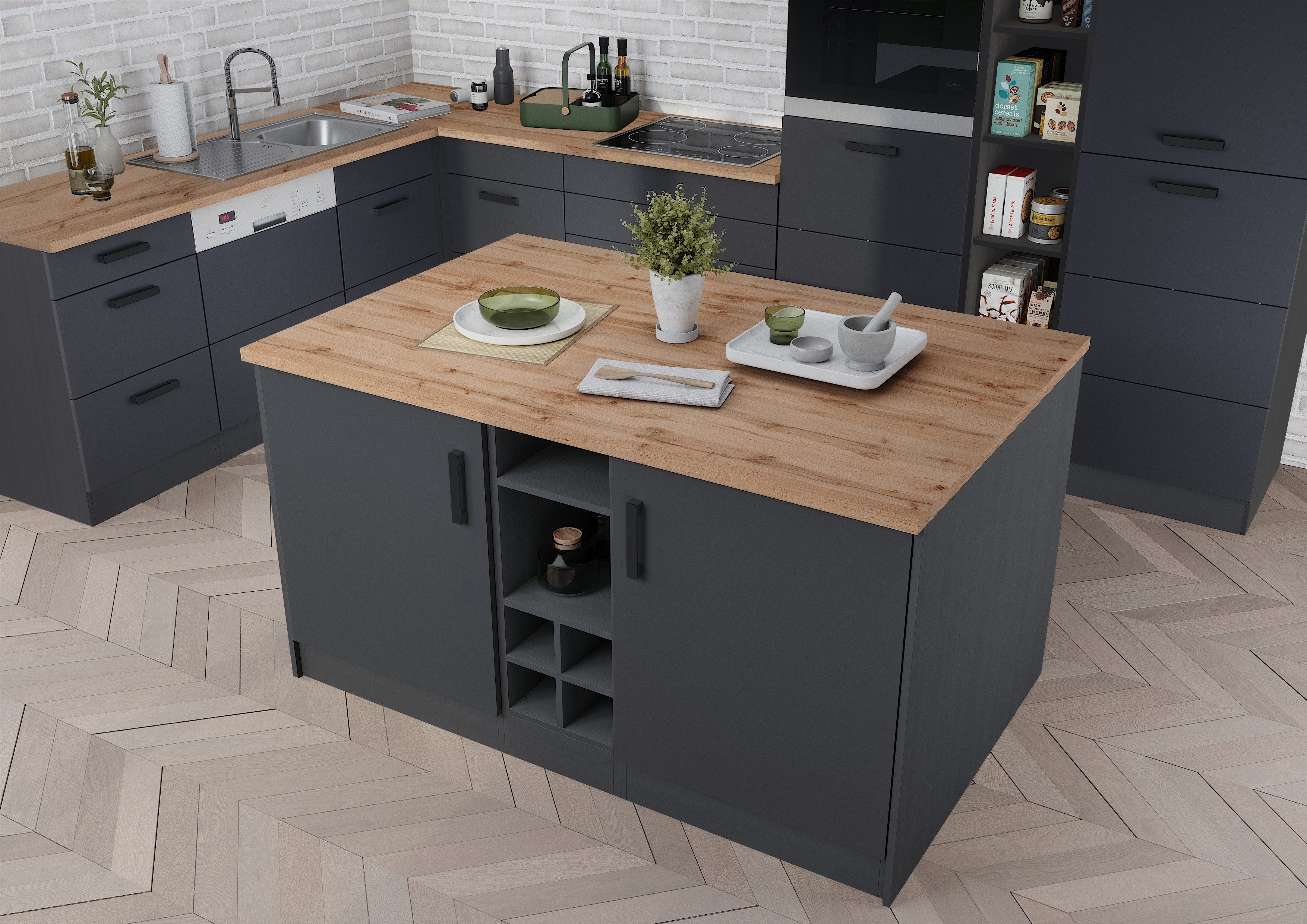 KOCHSTATION Kücheninsel KS-Toronto, Breite 153 cm, MDF-Fronten, Flaschenreg günstig online kaufen