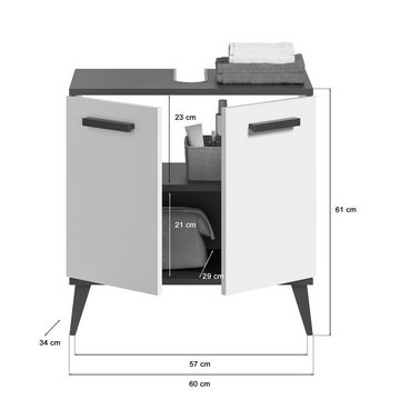 the kuup Badezimmer-Set Badkombination I Modell TK14 I Skandinavisches Design I Front Weiß Nachbildung I Korpus Anthrazit Grau Nachbildung, (2-tlg)