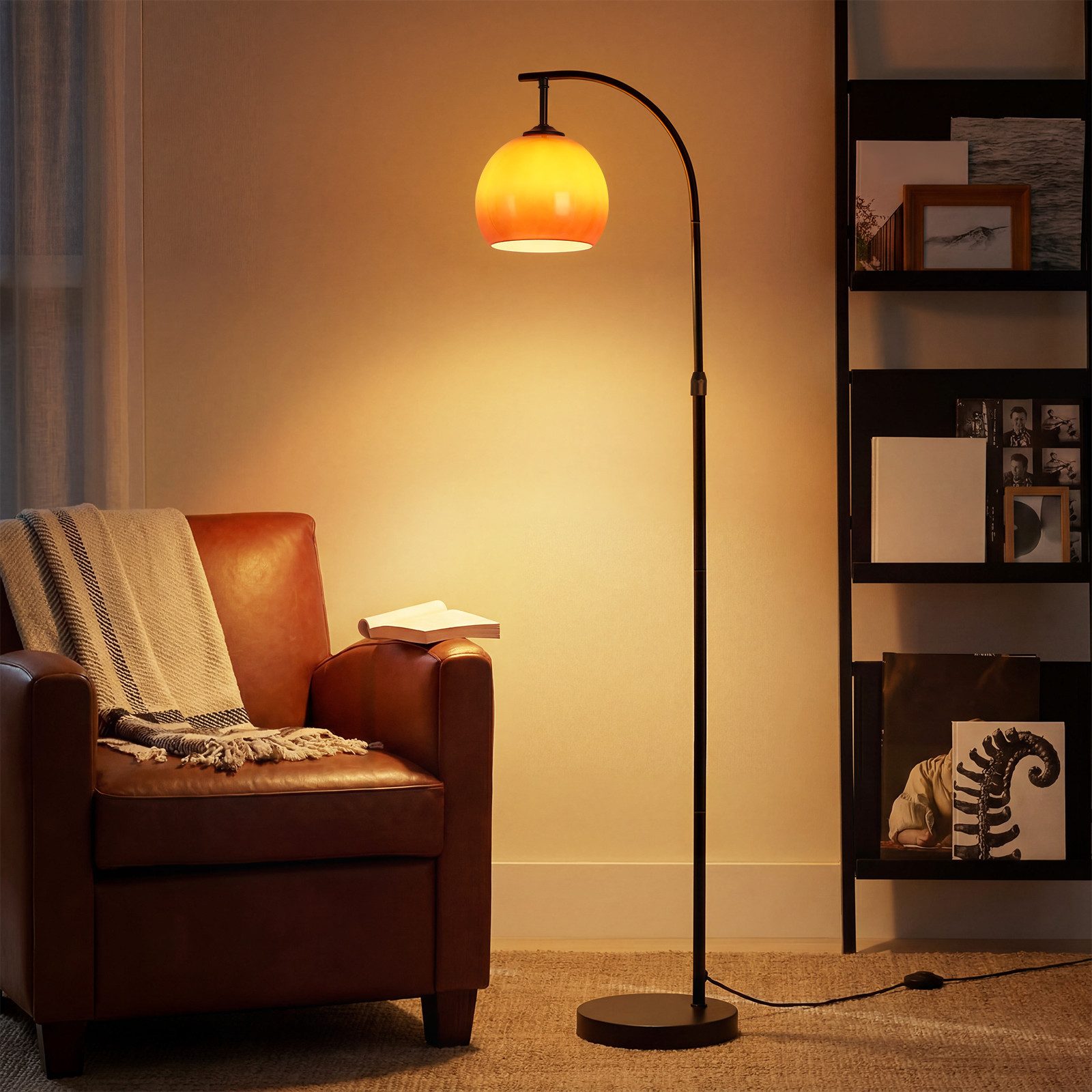Nettlife Stehlampe bogen wohnzimmer Glas Kugel E27 160CM Höhe drehbarer Fußschalter, ohne Leuchtmittel, für Wohnzimmer Schlafzimmer Arbeitszimmer Eisen Glas 220-240V max. 40W