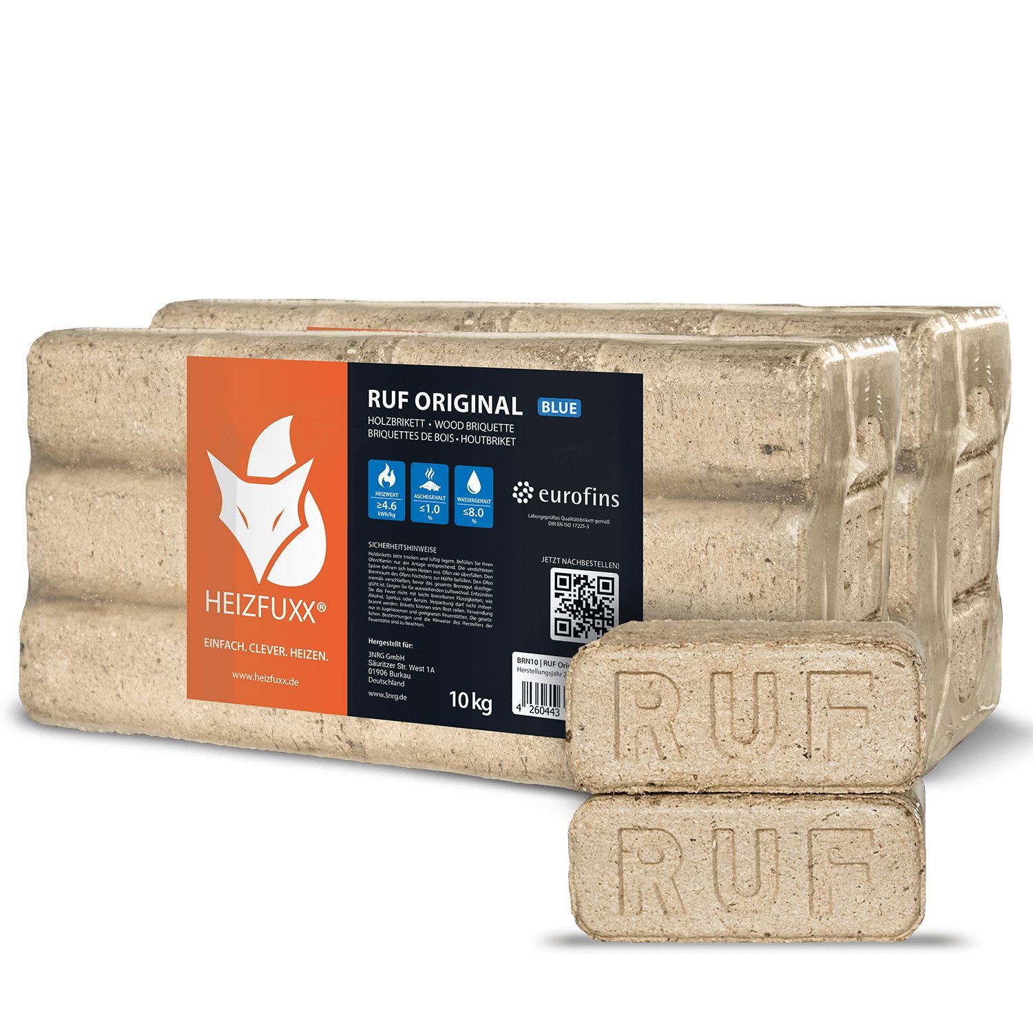 HEIZFUXX Holzbriketts RUF Original Blue, 20 kg, (Paket, 2-St)