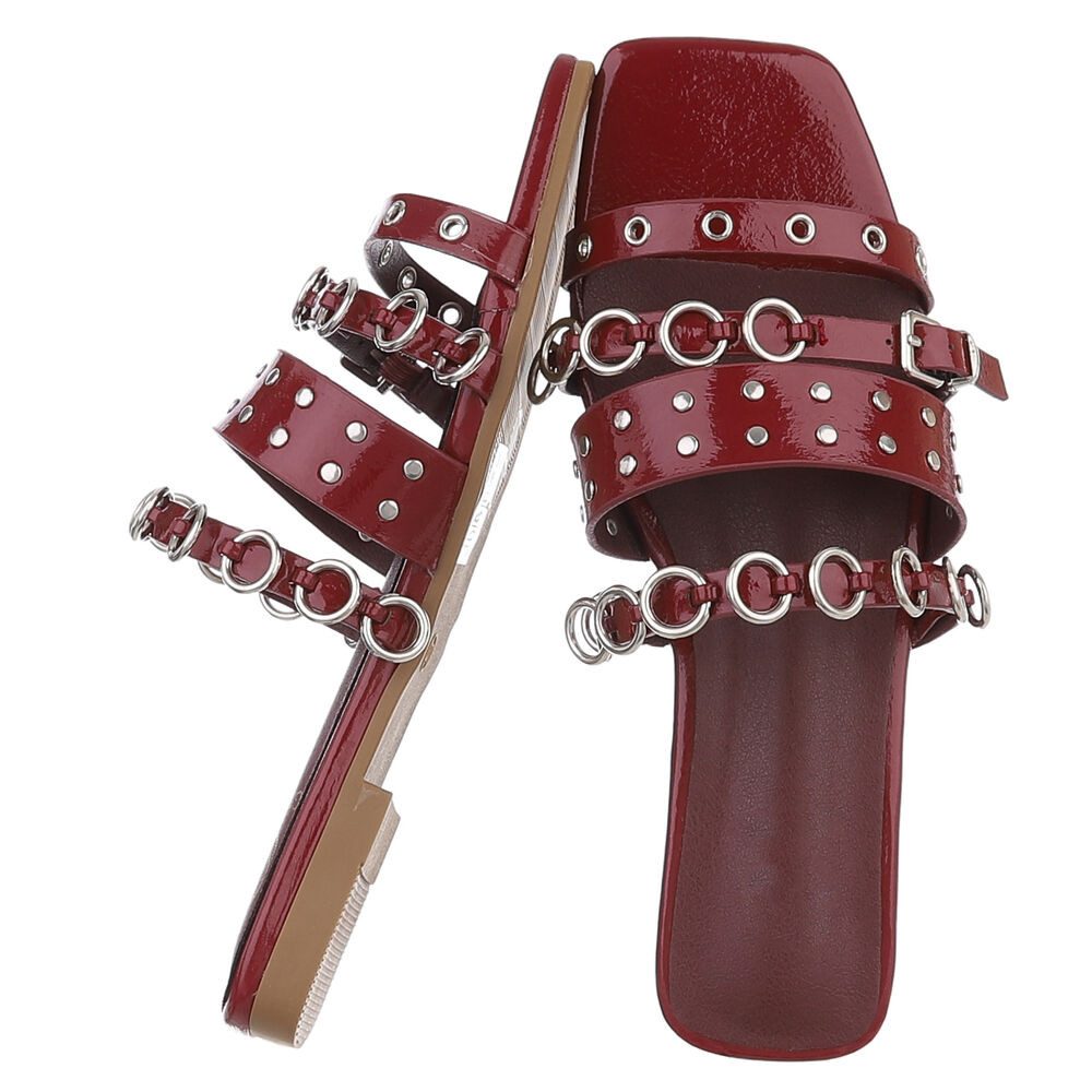 Ital-Design Designer-Sandalen mit Ringen und Nieten für Damen Pantolette (89542826) Blockabsatz Pantoletten in Weinrot